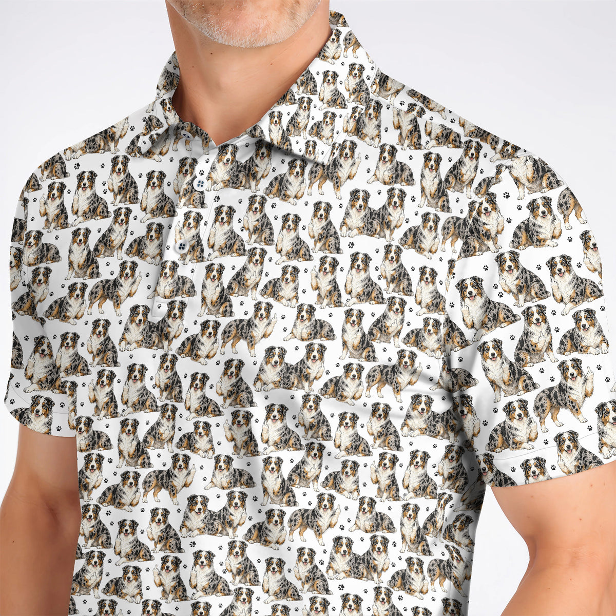 Australian Shepherd Golf Polos, Funny Blue Merle Aussie Pattern Golf Shirt, Golf Gift For Golfer