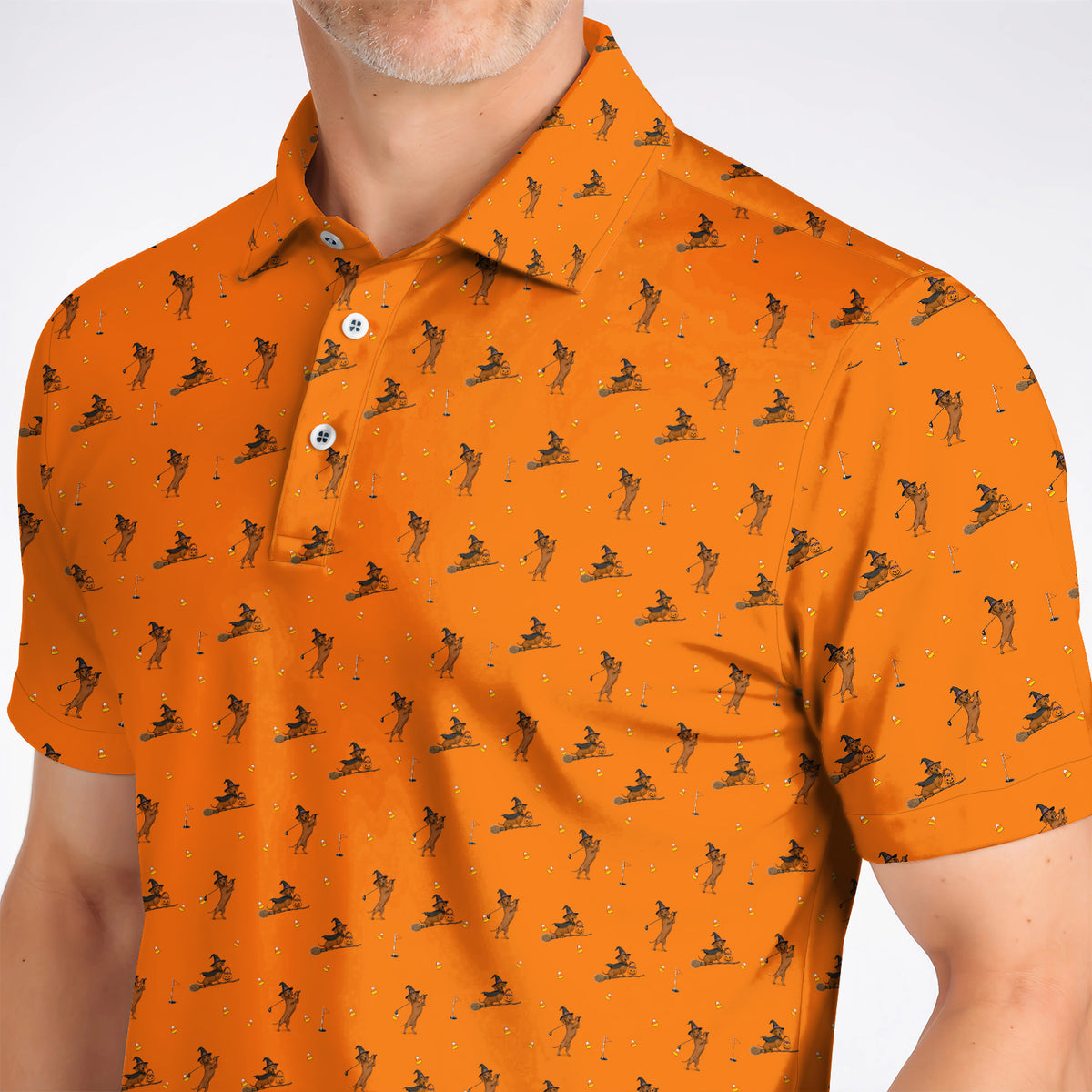 Funny Witch Dachshund Golf Shirt, Halloween Wiener Dog Pattern Golf Polos, Golf Gift for Golfer