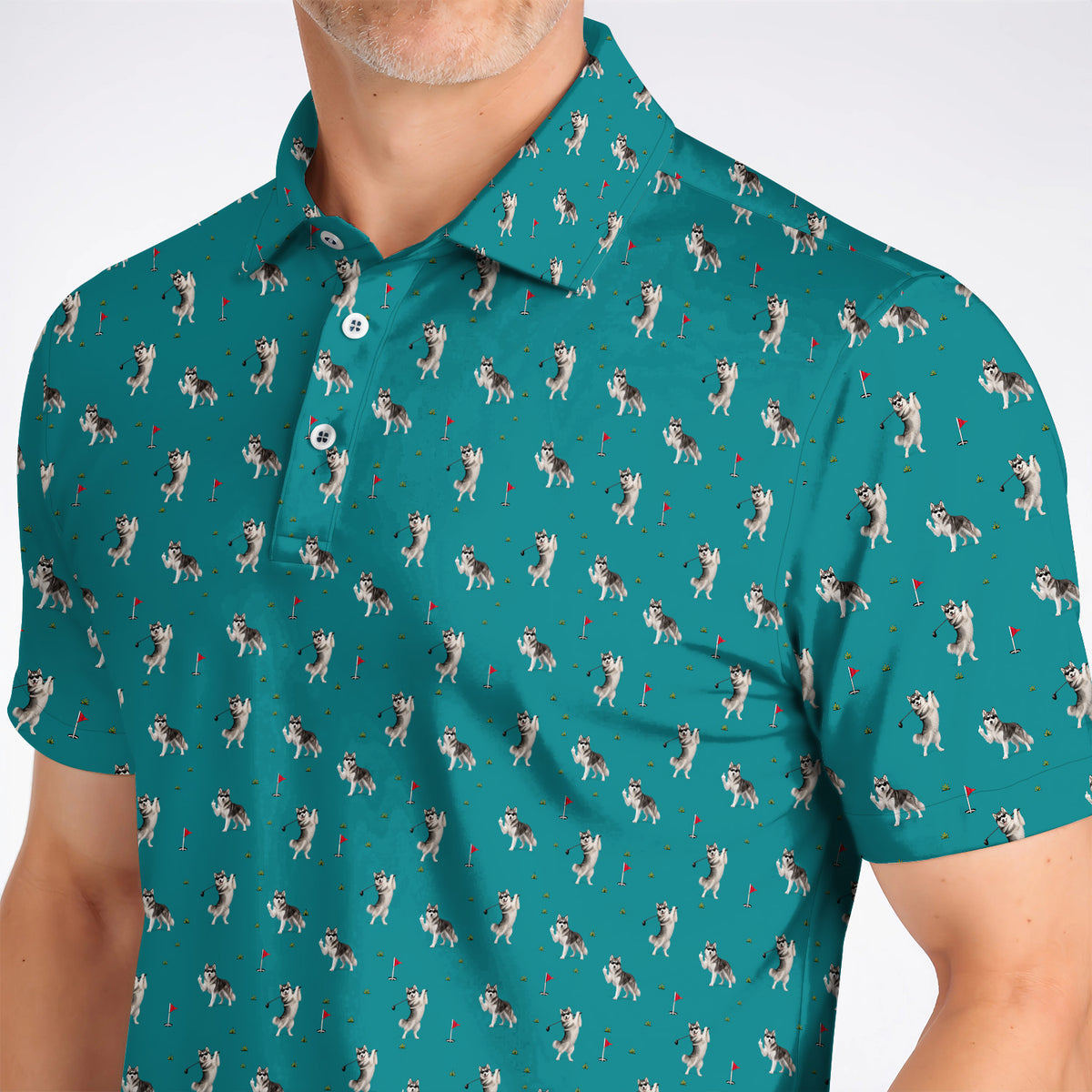 Husky Sibir Golf Polos, Husky Pattern Golf Shirt For Golfer, Funny Golf Gift For Dog Lover