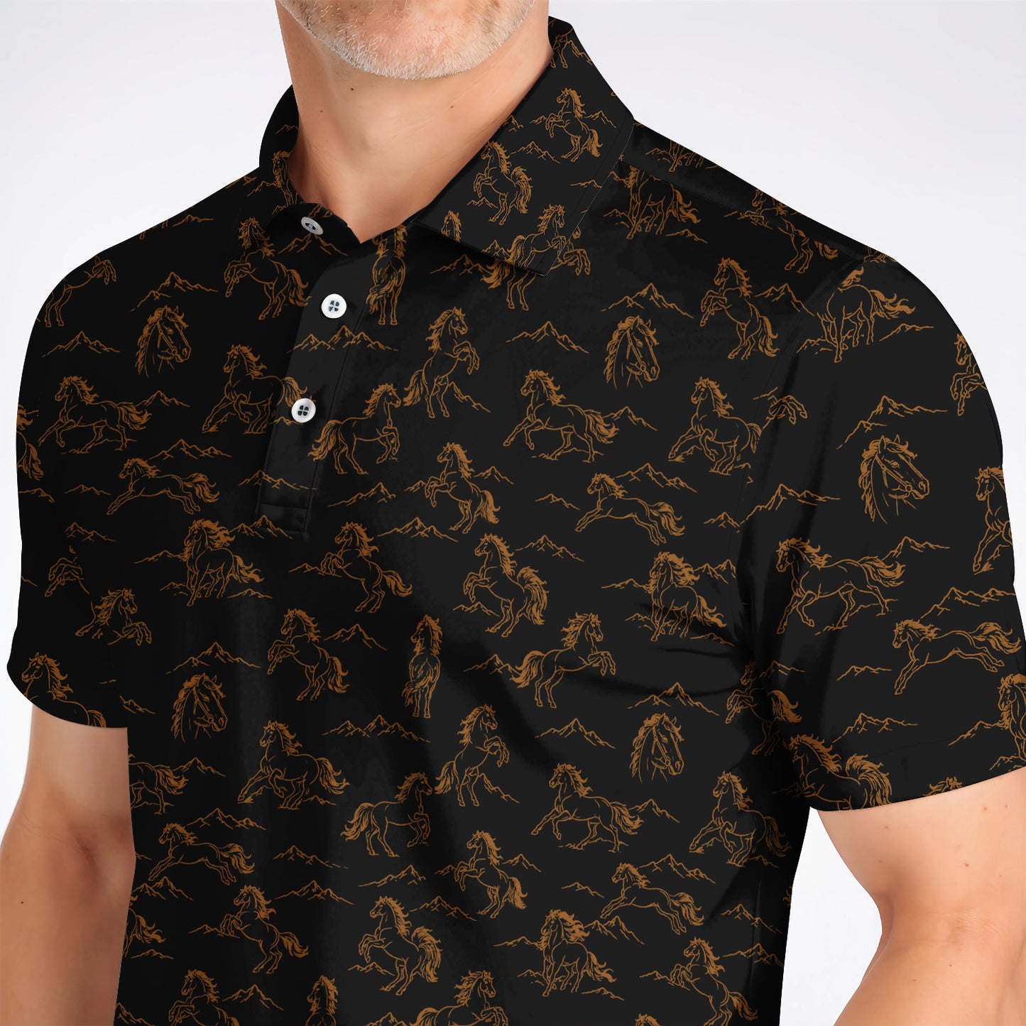 Crazy Horse Golf Pattern Shirt, American Quarter Horse Golf Polos, Western Horse Gift for Golfers