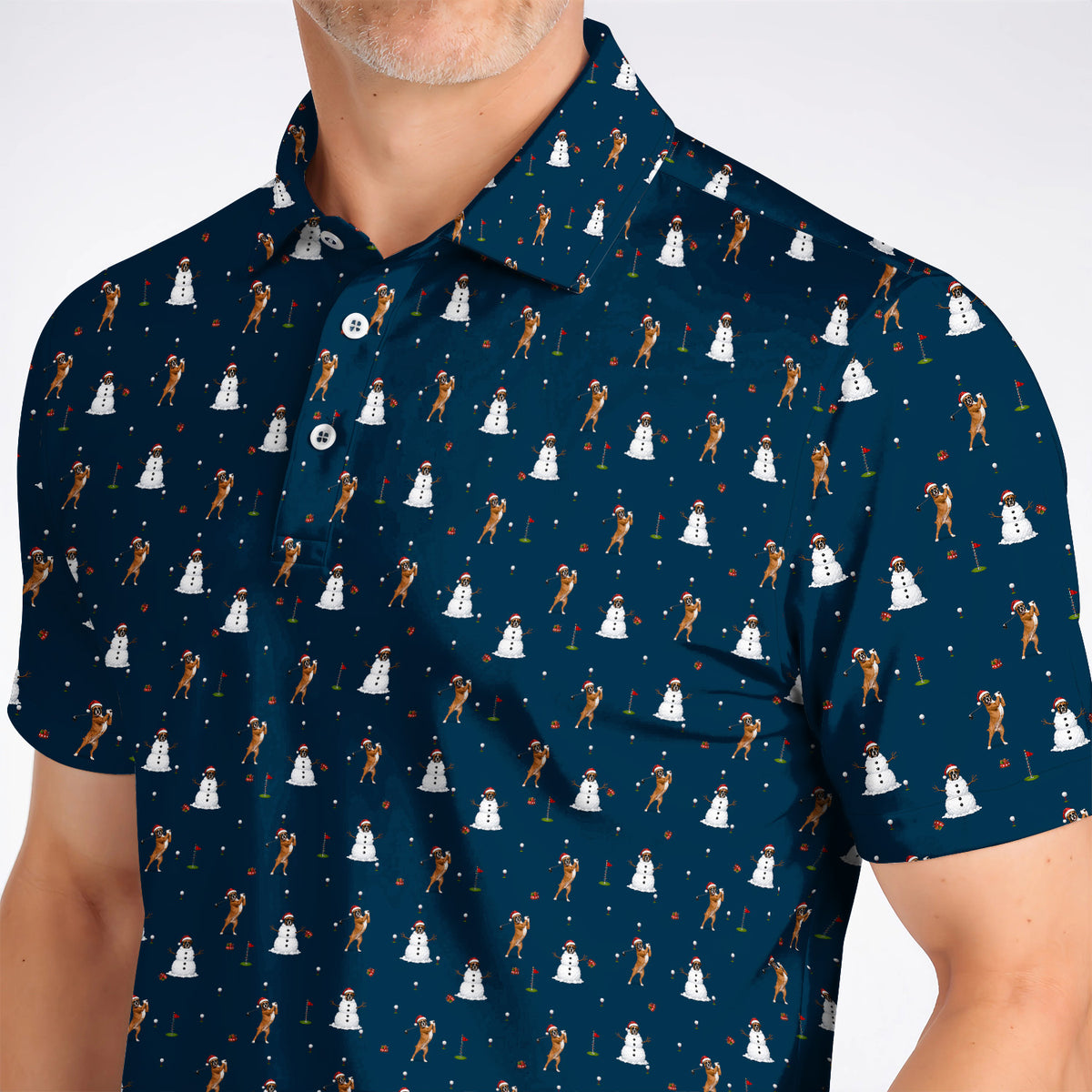 Boxer Christmas Golf Shirt, Funny Boxer Pattern Golf Polos, Holiday Golf Gift for Dog Lovers