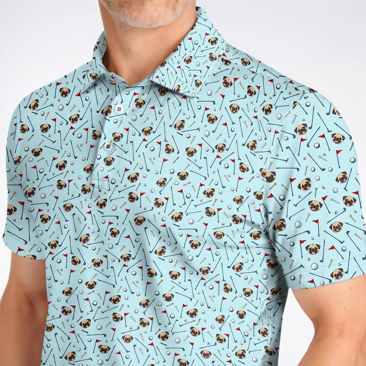 Pug Pattern Golf Polos, Pug Golf Shirt For Dog Lovers, Crazy Golf Gift For Golfers