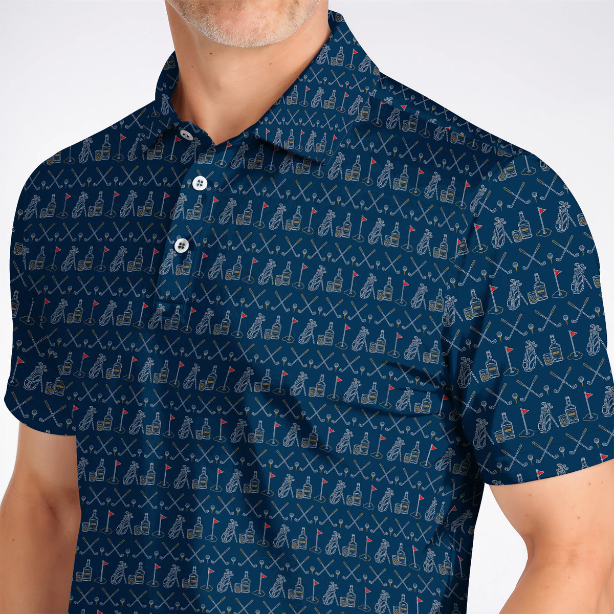 Bourbon Golf Shirt, Whiskey & Golf Club Pattern Polos, Classic Gift For Bourbon Loving Golfers