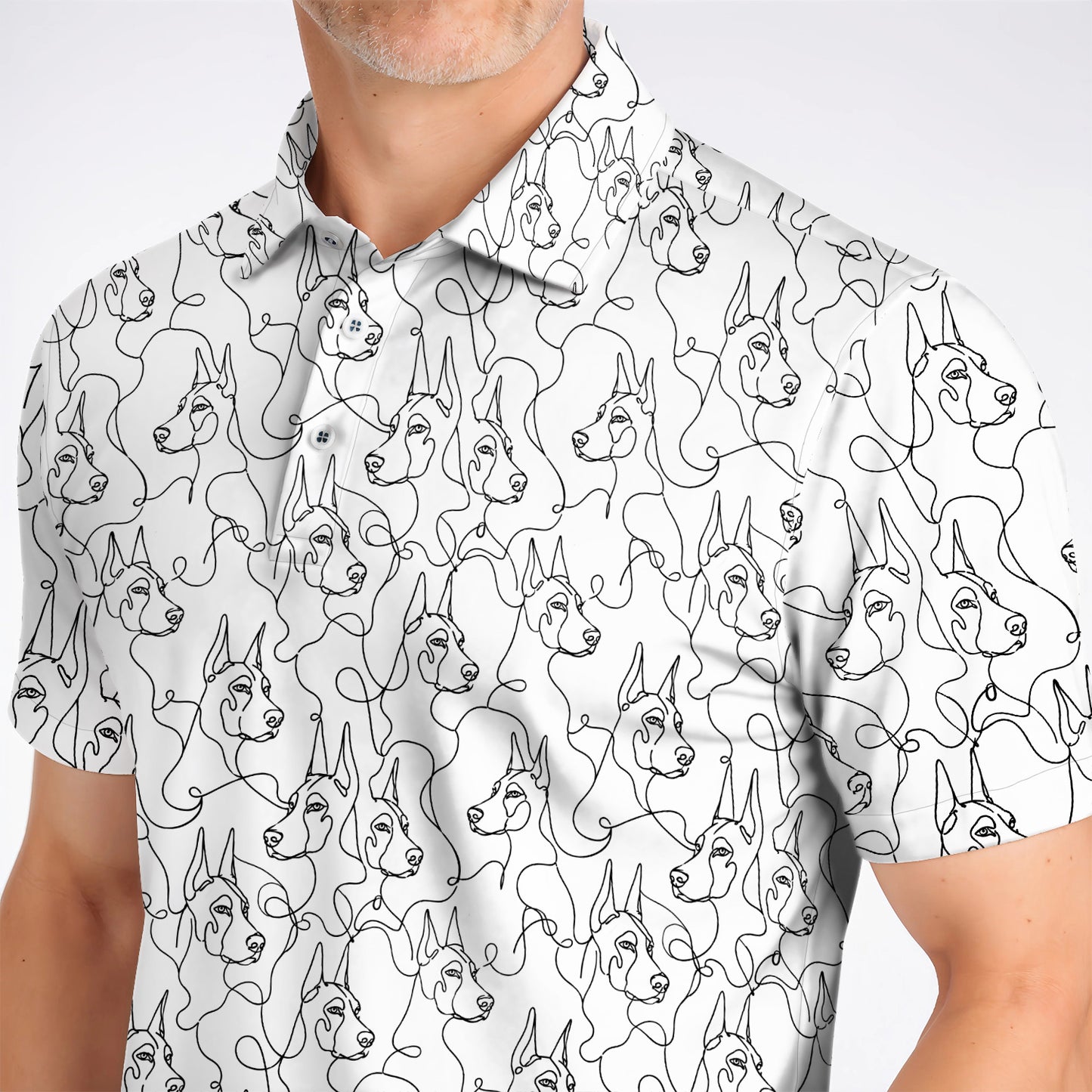 Doberman Line Art Golf Polos, Minimalist Doberman Pattern Golf Shirt, Dog Lover Golf Gift