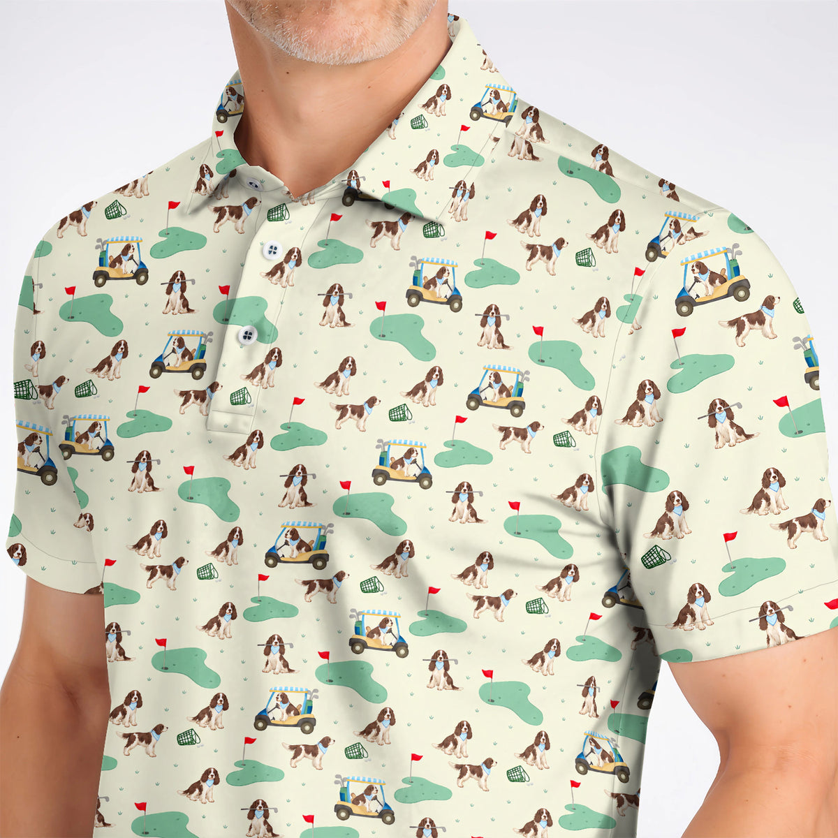English Springer Spaniel Golf Polos, Pattern Golf Shirt For Dog Lovers, Crazy Golf Gift For Golfer