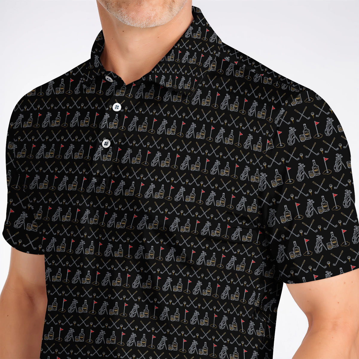 Bourbon Golf Shirt, Whiskey & Golf Club Pattern Polos, Classic Gift For Bourbon Loving Golfers