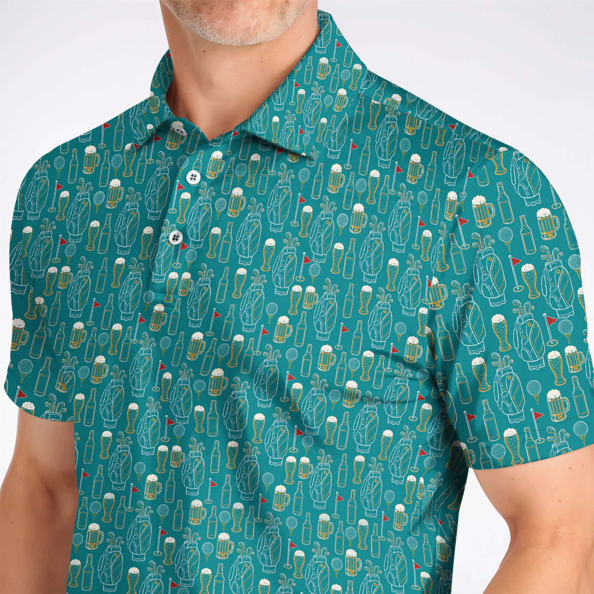 Golf And Beer Pattern Polos, Beer Lover Golf Shirt, Funny Golf Gift For Golfer