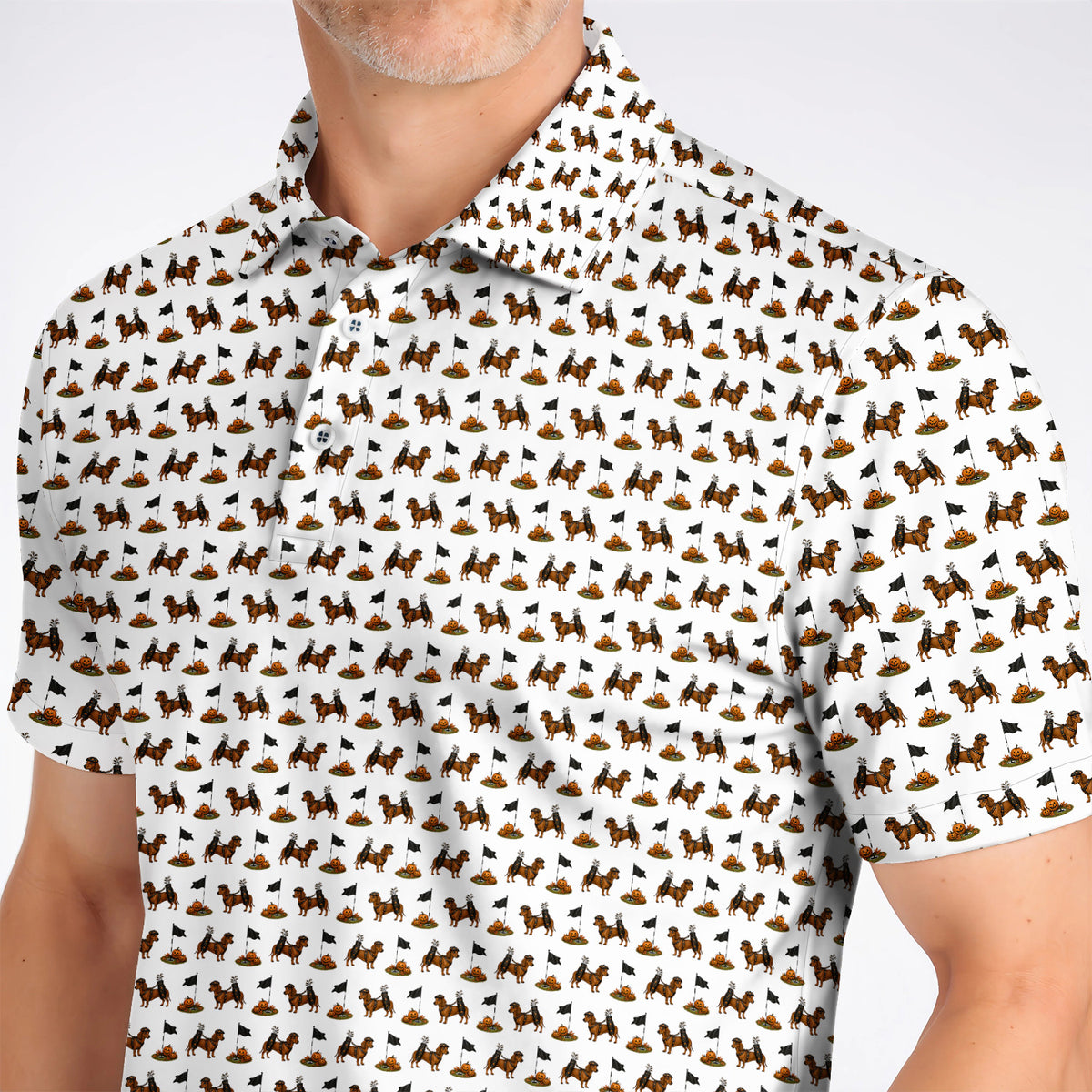 Funny Dachshund Golf Shirt, Halloween Wiener Dog Pattern Golf Polos, Golf Gift for Golfer