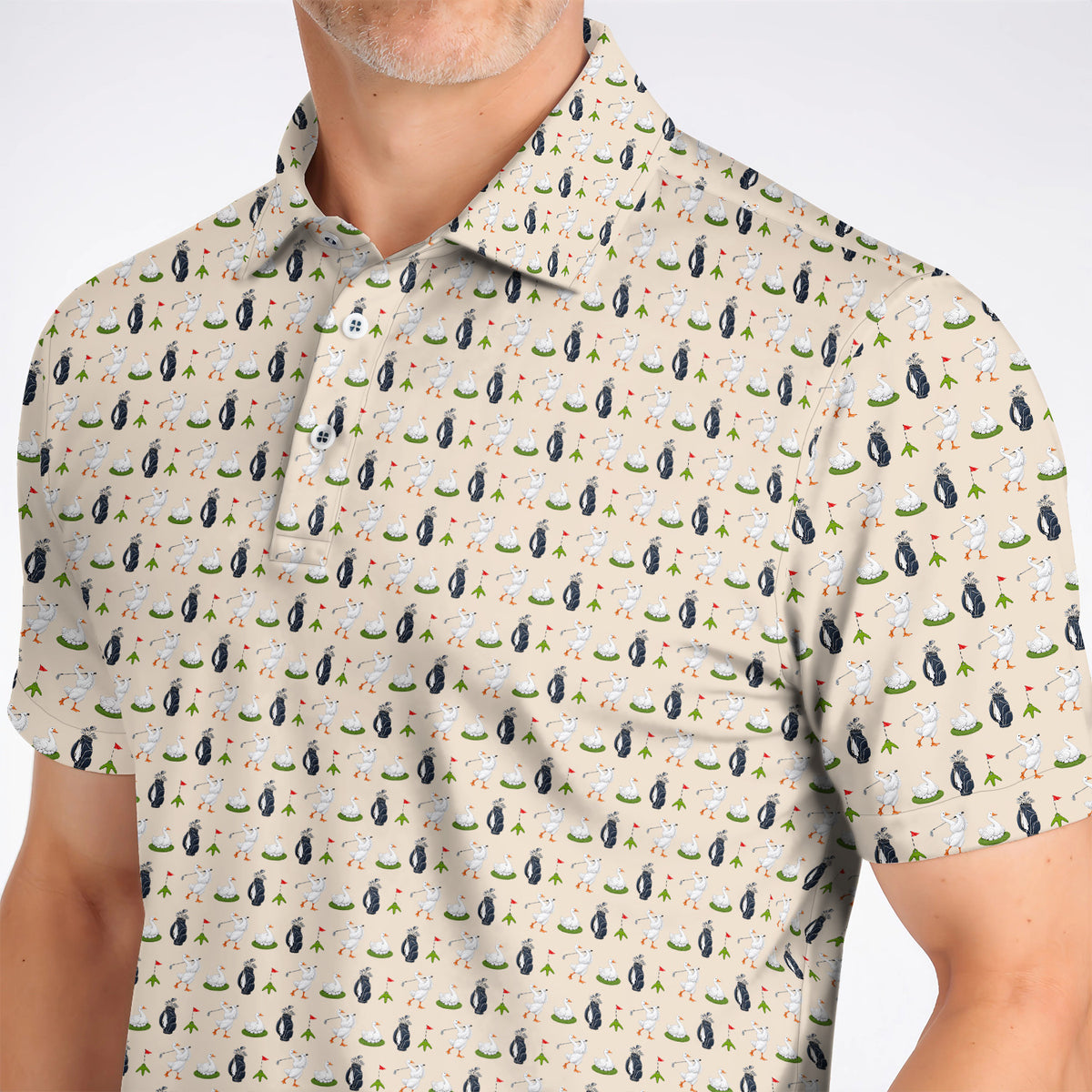 Funny Goose Golf Polos, Teal Goose & Golf Pattern Shirt, Golf Apparel Gift For Golfer