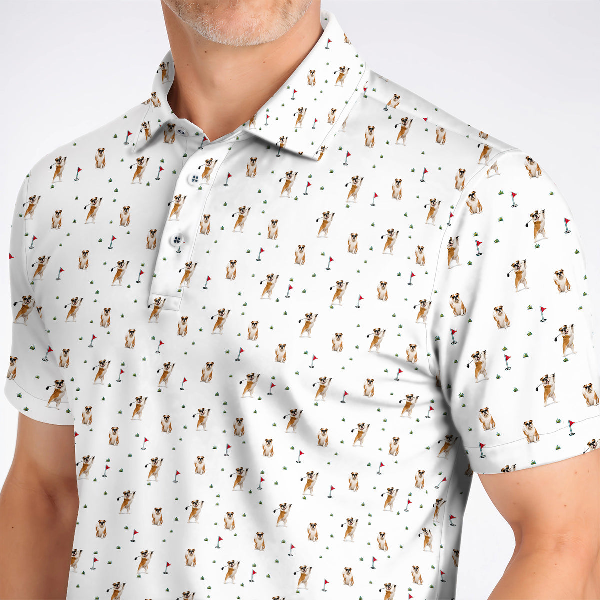 Crazy Bulldog Pattern Golf Shirt For Golfer, English Bulldog Golf Polos, Dog Golf Gift