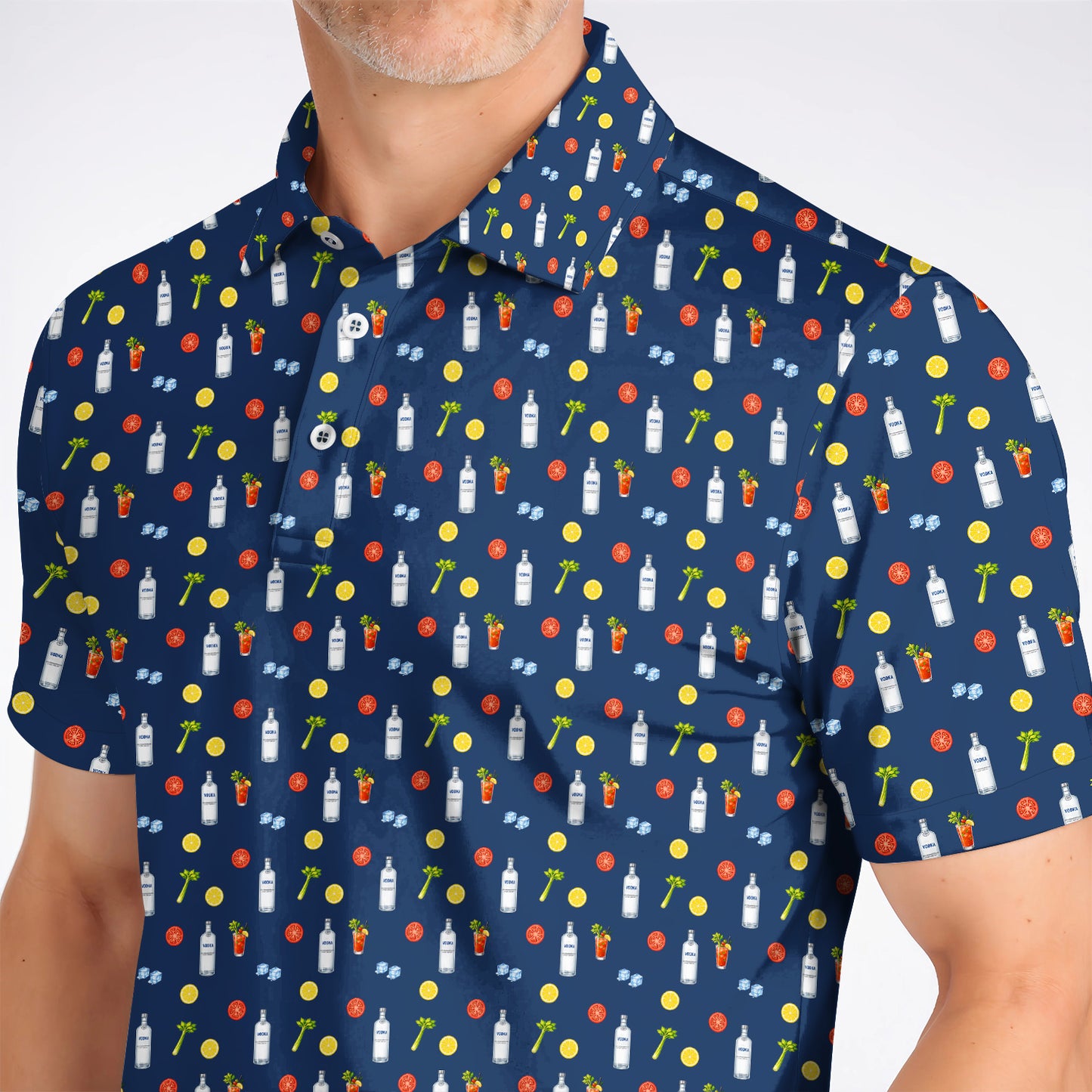 Bloody Mary Cocktail Golf Polos, Funny Golfer Drink Pattern Shirt, Country Club Golf Apparel