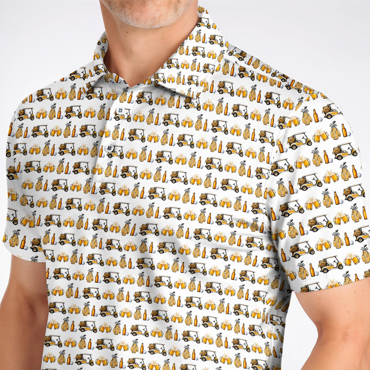 Golf & Beer Shirt, Funny Beer Golf Cart Pattern Golf Polos, Beer Golf Gift For Golfers