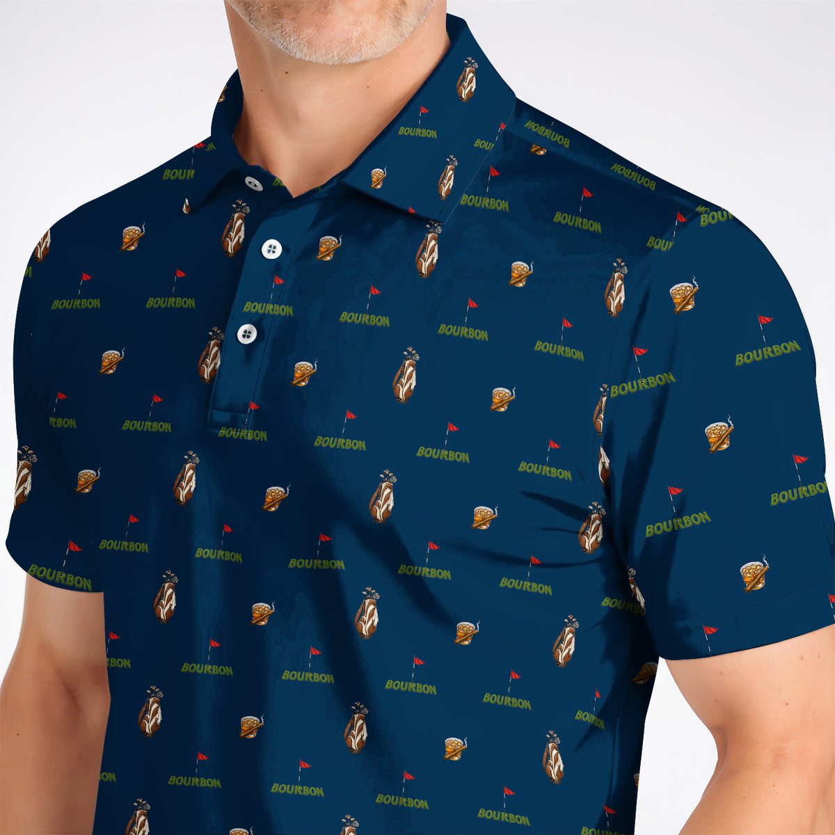 Bourbon & Cigar Golf Shirt, Whiskey Golf Pattern Polos, Funny Bourbon Gift For Golfers