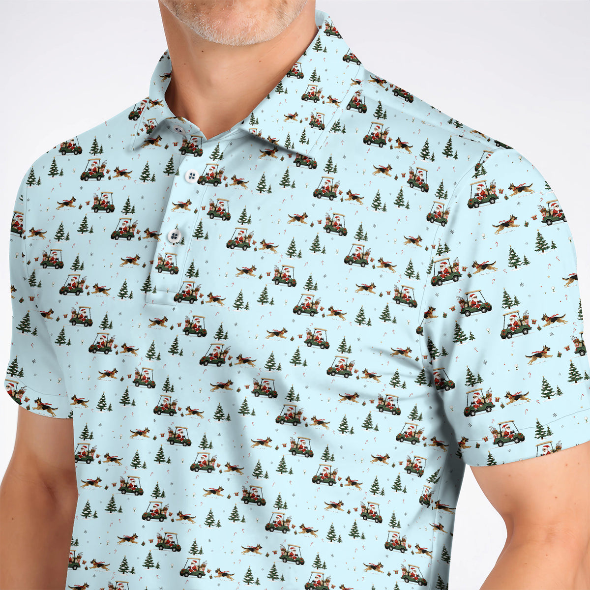 German Shepherd Pattern Golf Polos, German Christmas Golf Cart Shirt, Festive Golf Gift for Dog Lovers