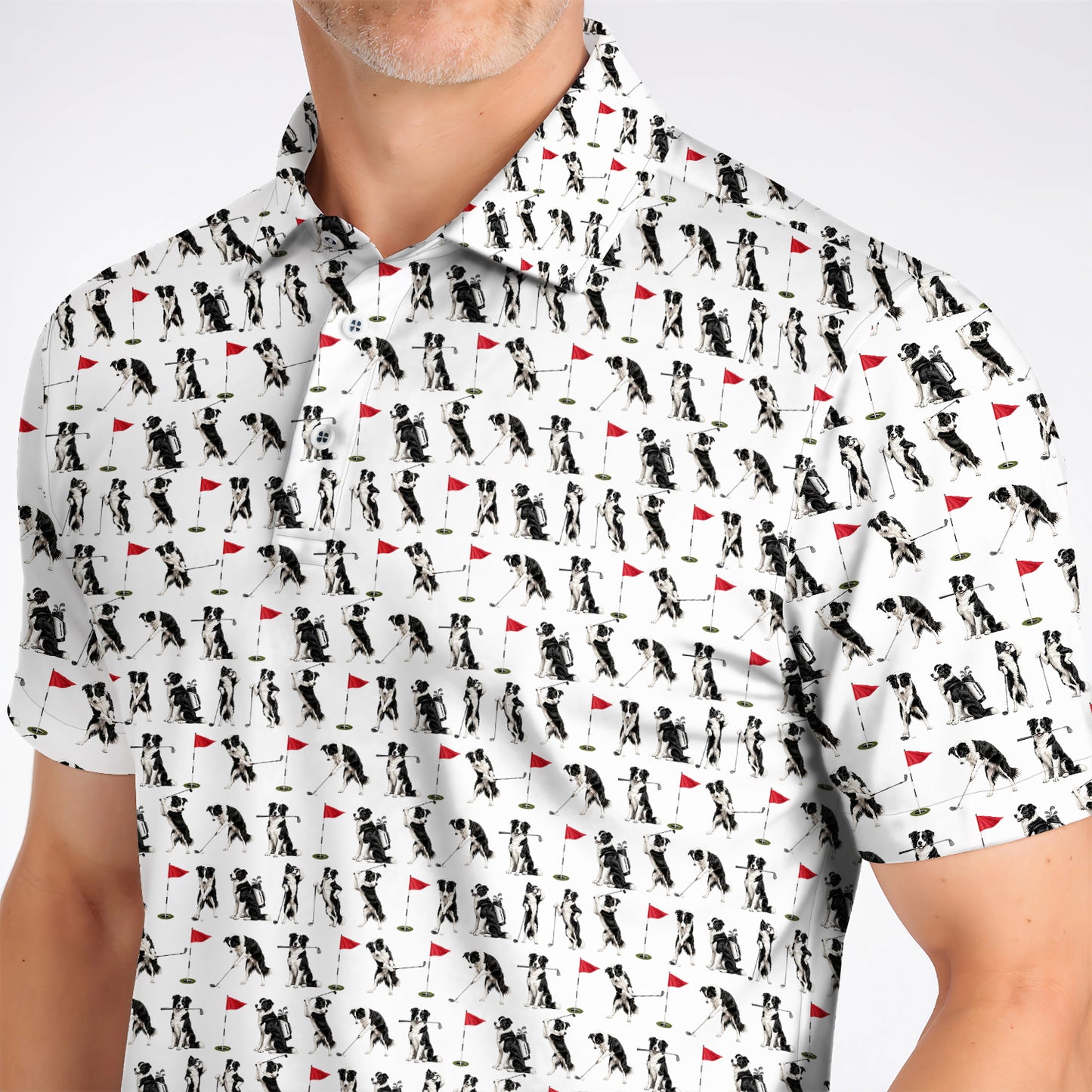 Border Collie Golf Polos, Border Collie Pattern Golf Shirt for Golfer, Funny Golf GIft For Golfer