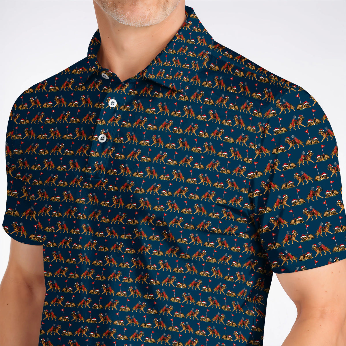 German Shepherd Christmas Golf Shirt, German Shepherd Pattern Golf Polos, Holiday Golf Gift for Dog Lovers