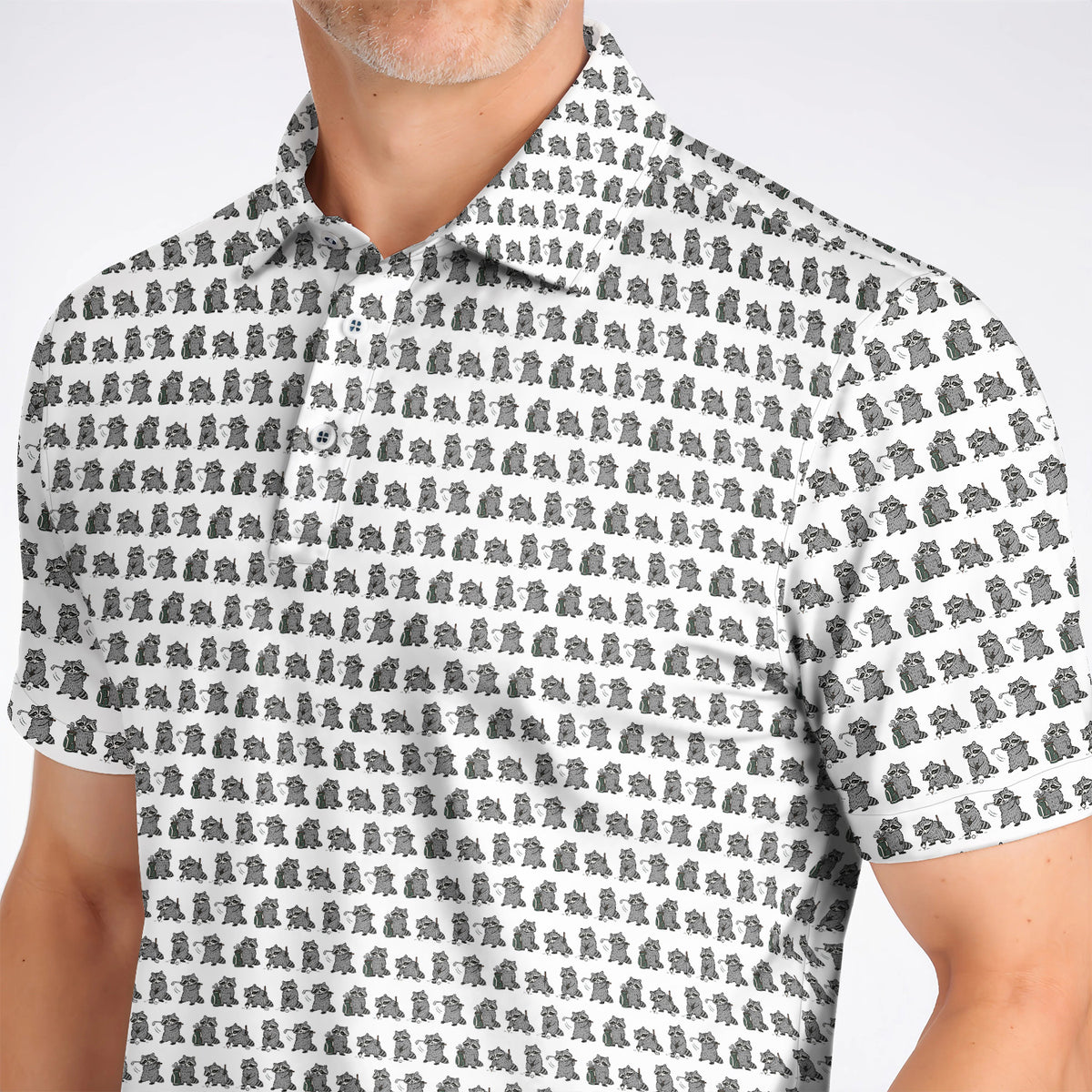 Funny Raccoon Golf Shirt, Cute Raccoon Golf Pattern Polos, Golf Gift for Golf Lovers