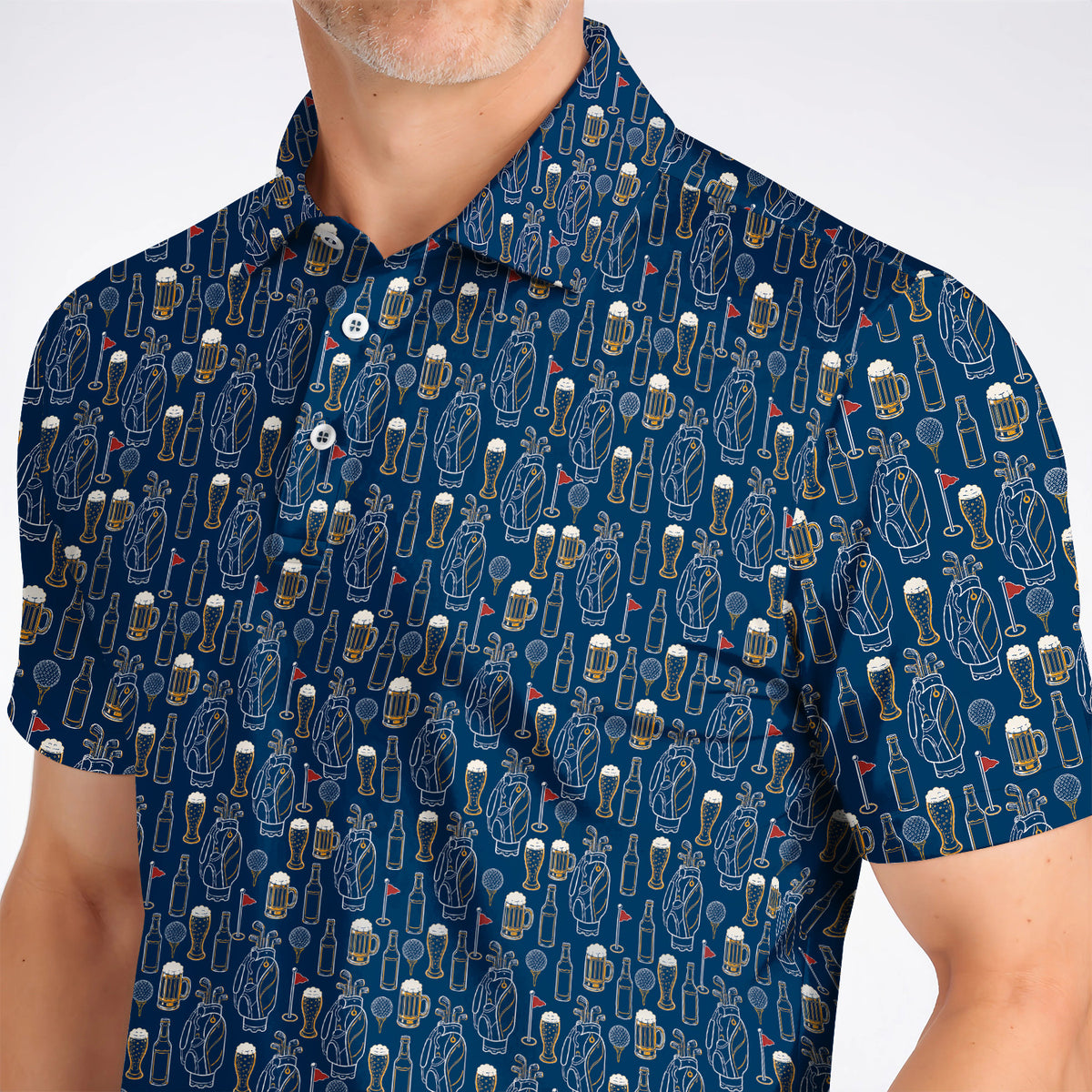 Golf And Beer Pattern Polos, Beer Lover Golf Shirt, Funny Golf Gift For Golfer