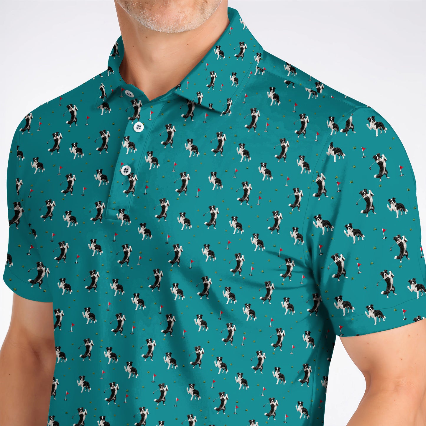 Border Collie Golf Polos, Border Collie Pattern Golf Shirt For Golfer, Funny Golf Gift For Dog Lover