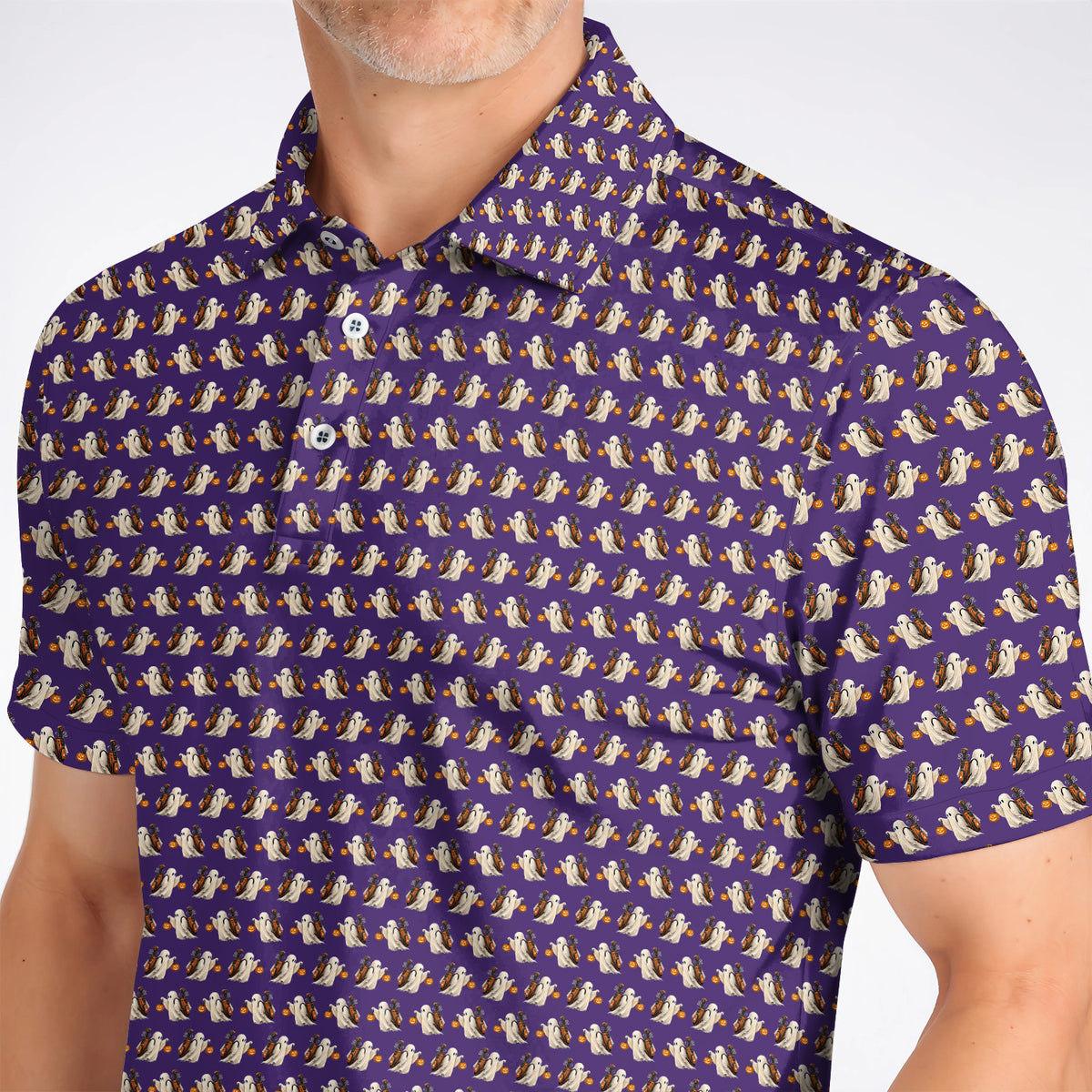 Halloween Golf Polos, Ghost Pattern Golf Shirt, Spooky Golf Gift for Golf Lovers