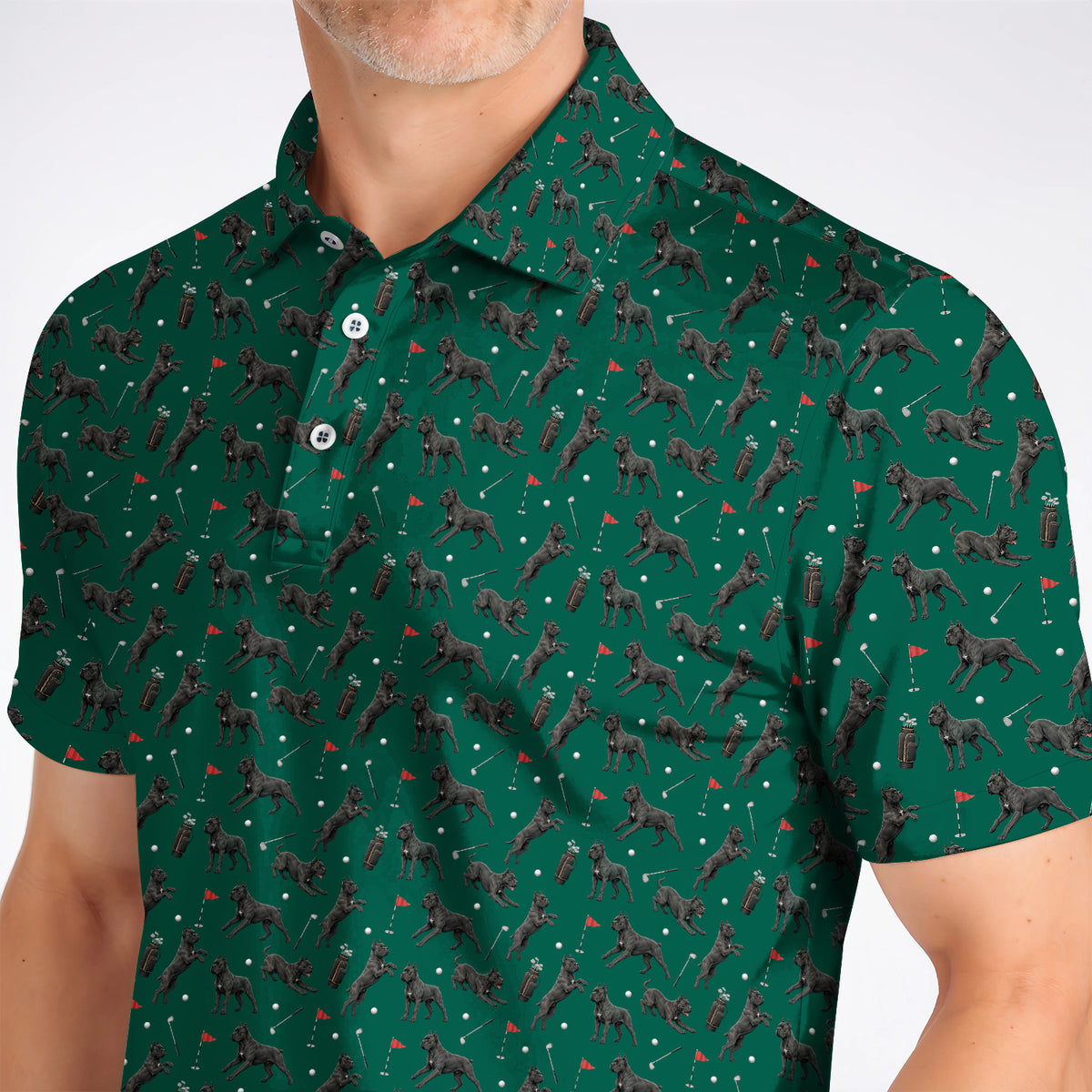 Crazy Cane Corso Pattern Golf Polos, Black Cane Corso Golf Shirt for Dog Lovers, Golf Gift for Golfers