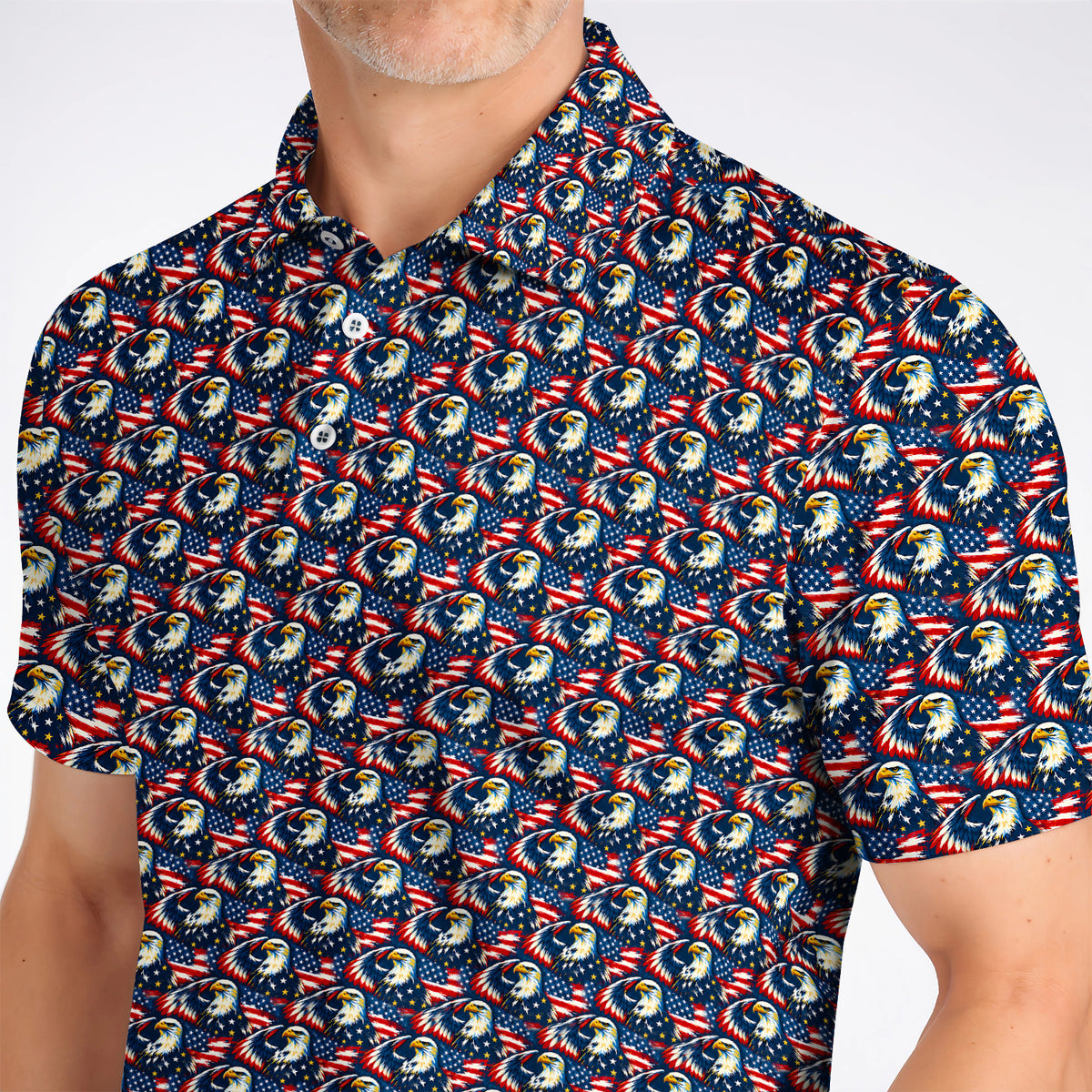 Veteran Bald Eagle Golf Polos, American Flag Patriotic Pattern Golf Shirt, USA Military Golf Gift for Veterans