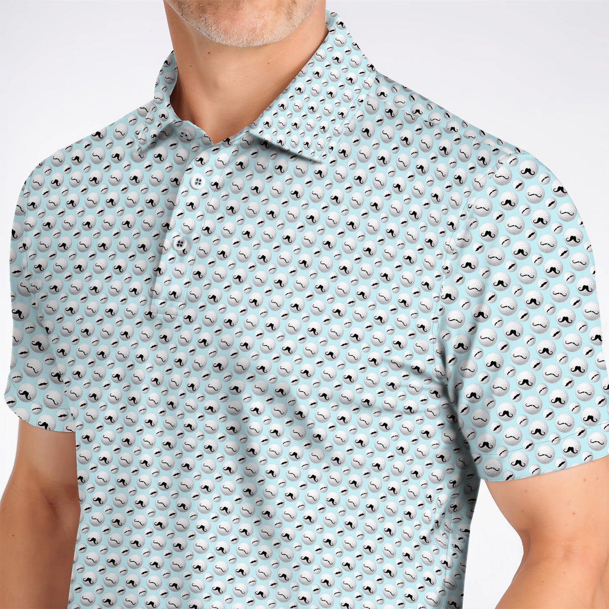 Mustache Golf Ball Polos, Funny Movember Golf Pattern Shirt, Gift for Golfers