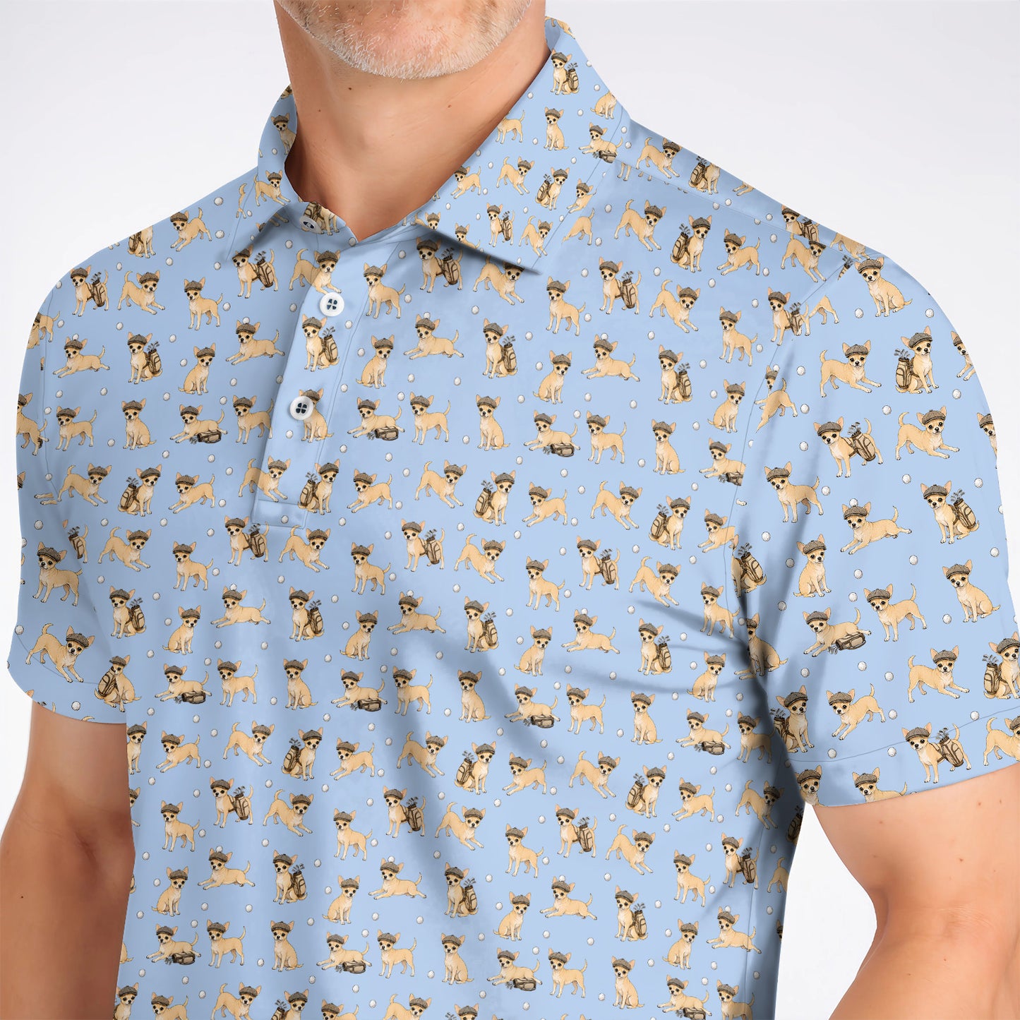 Funny Chihuahua Golf Polos, Cute Chihuahua Pattern Golf Shirt for Dog Lovers, Golf Gift For Golfer
