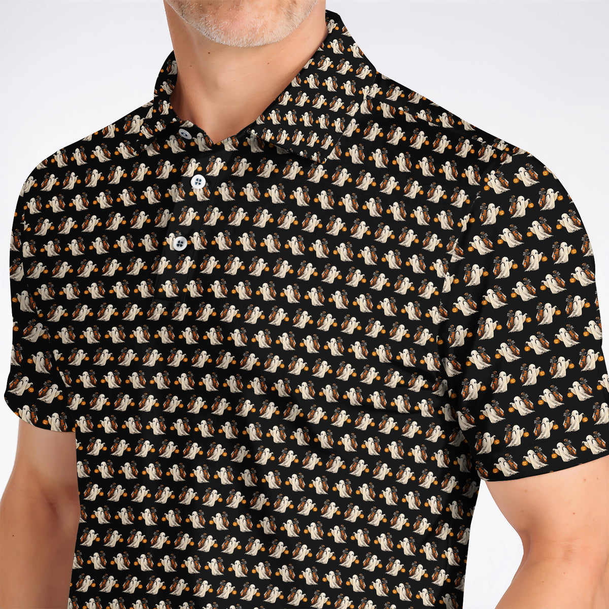 Halloween Golf Polos, Ghost Pattern Golf Shirt, Spooky Golf Gift for Golf Lovers