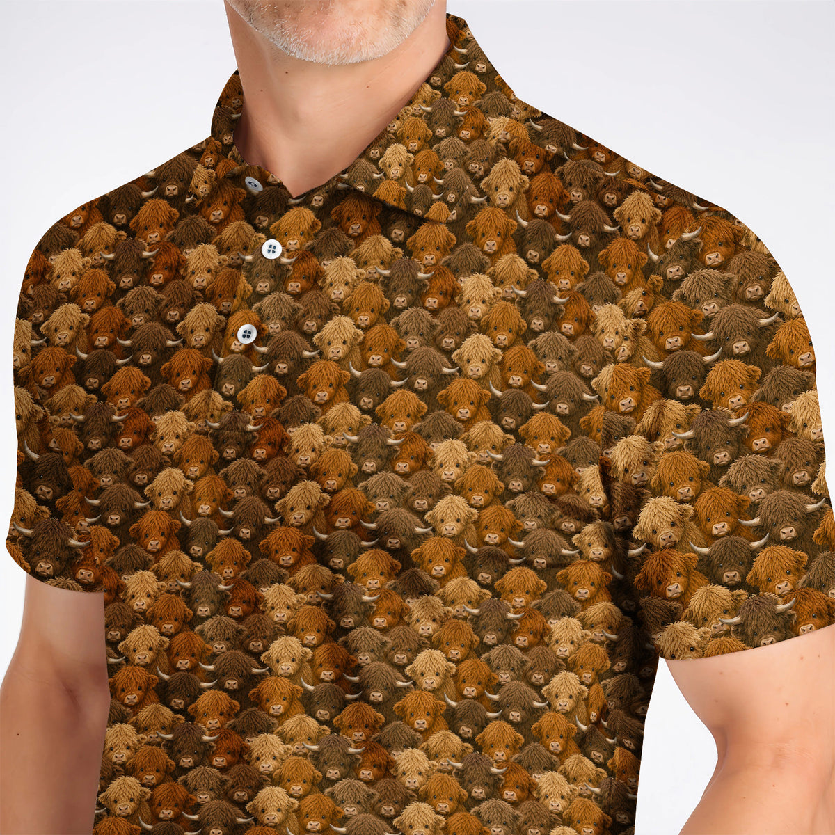Highland Cow Pattern Golf Polos, Crazy Golf Gift For Golfer, Highland Cow Golf Shirt