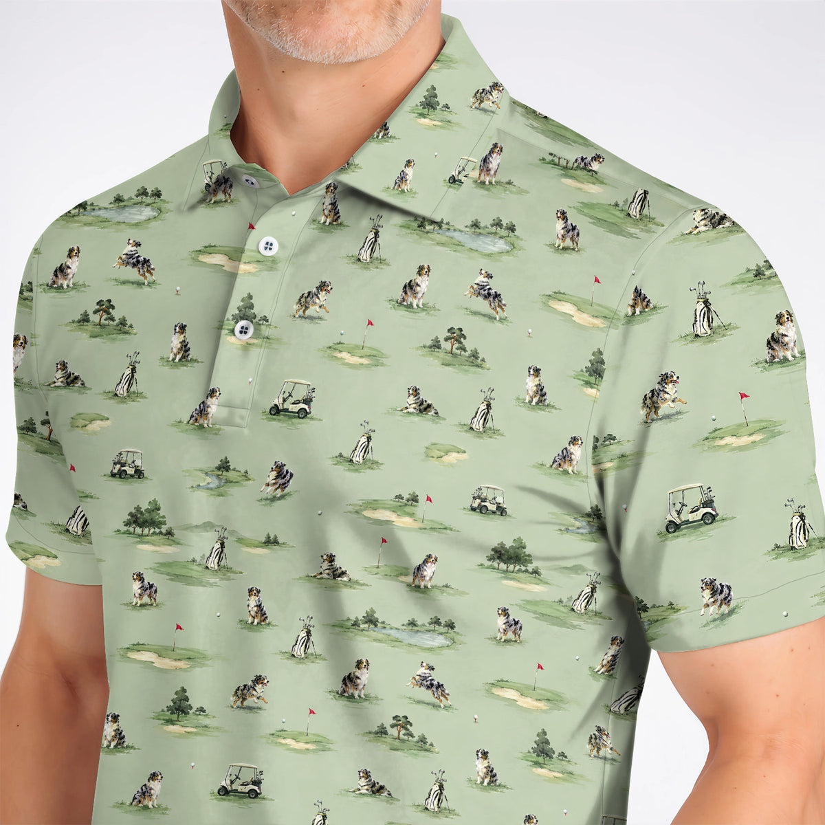 Australian Shepherd Golf Shirt, Aussie Dog Pattern Golf Polos, Funny Golf Gift For Golfer