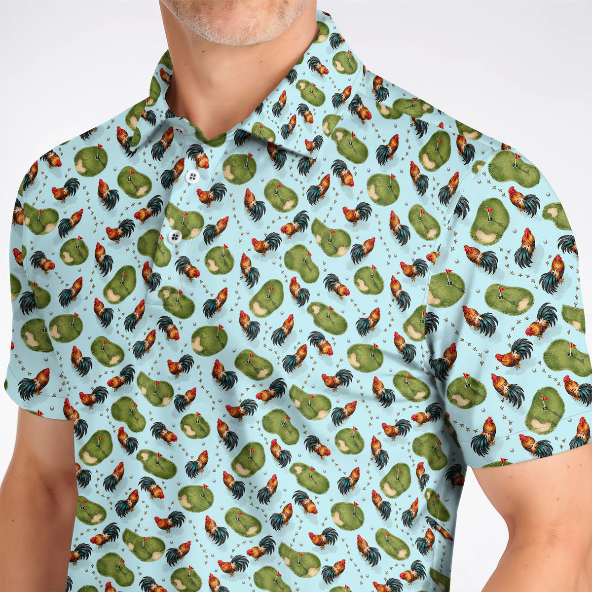 Vintage Rooster Golf Polos, Chicken Pattern Golf Shirt For Rooster Lovers, Golf Gift For Golfers
