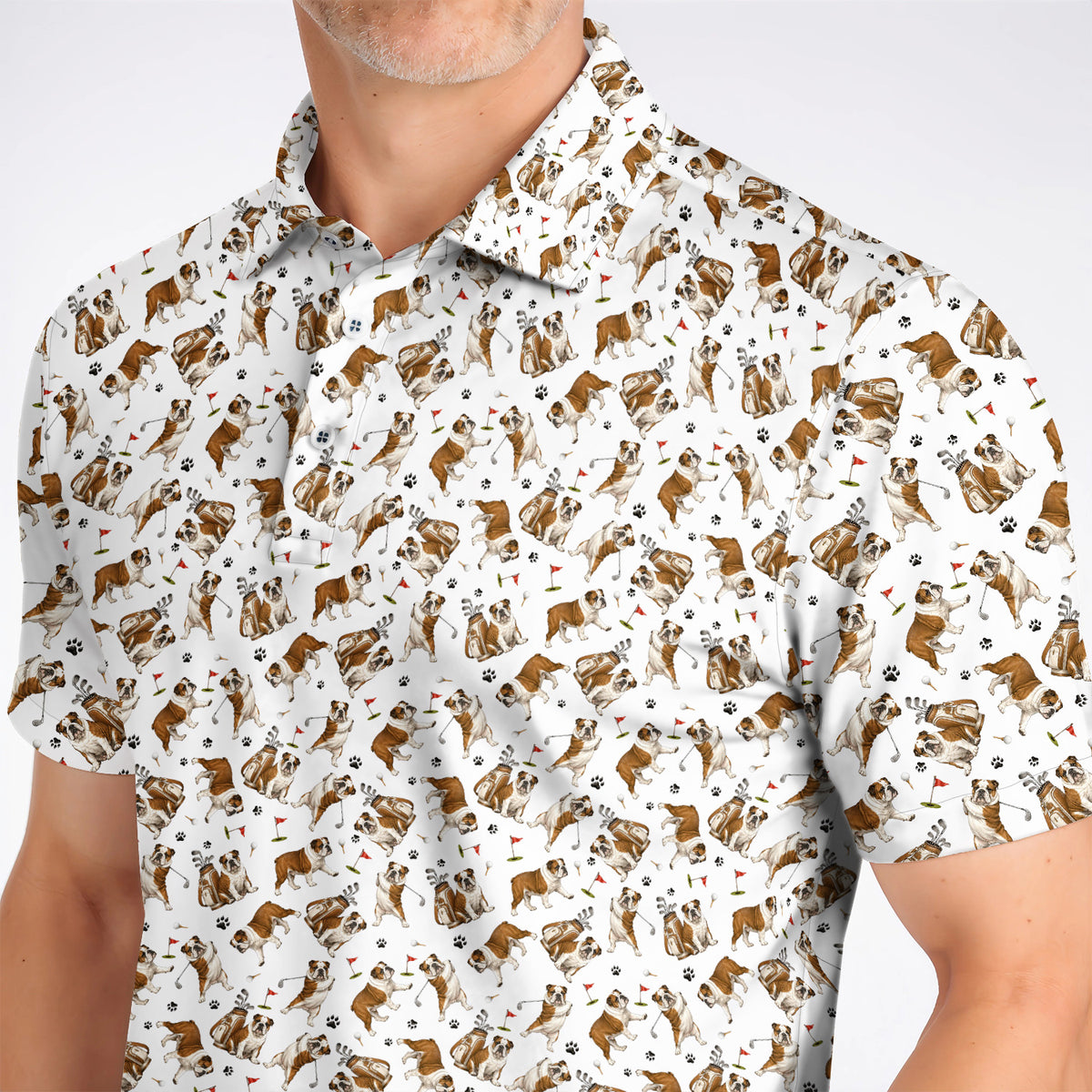 Funny Bulldog Pattern Golf Shirt For Golfer, English Bulldog Golf Polos, Dog Golf Gift