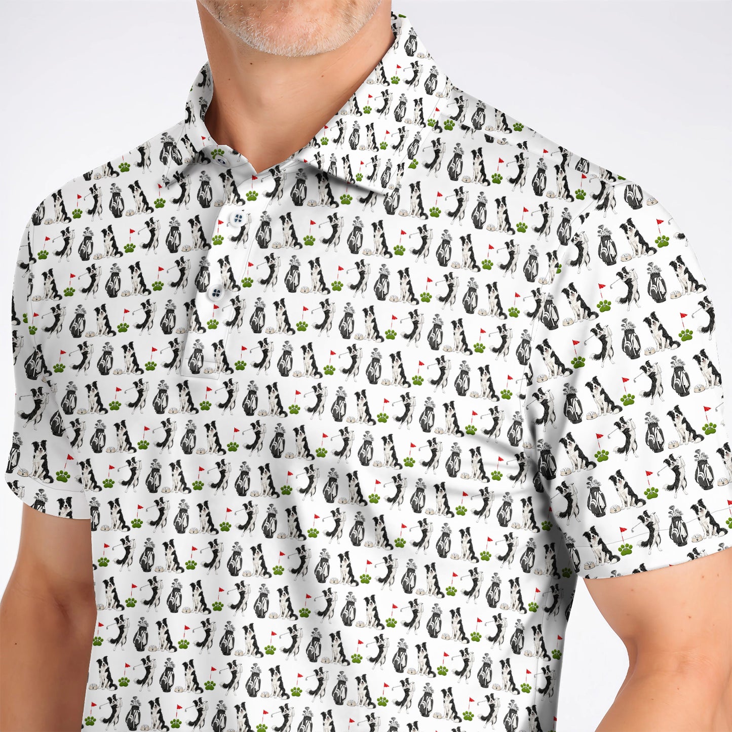 Border Collie Golf Polos, Border Collie Pattern Golf Shirt for Dog Lovers, Funny Golf Gift for Golfer