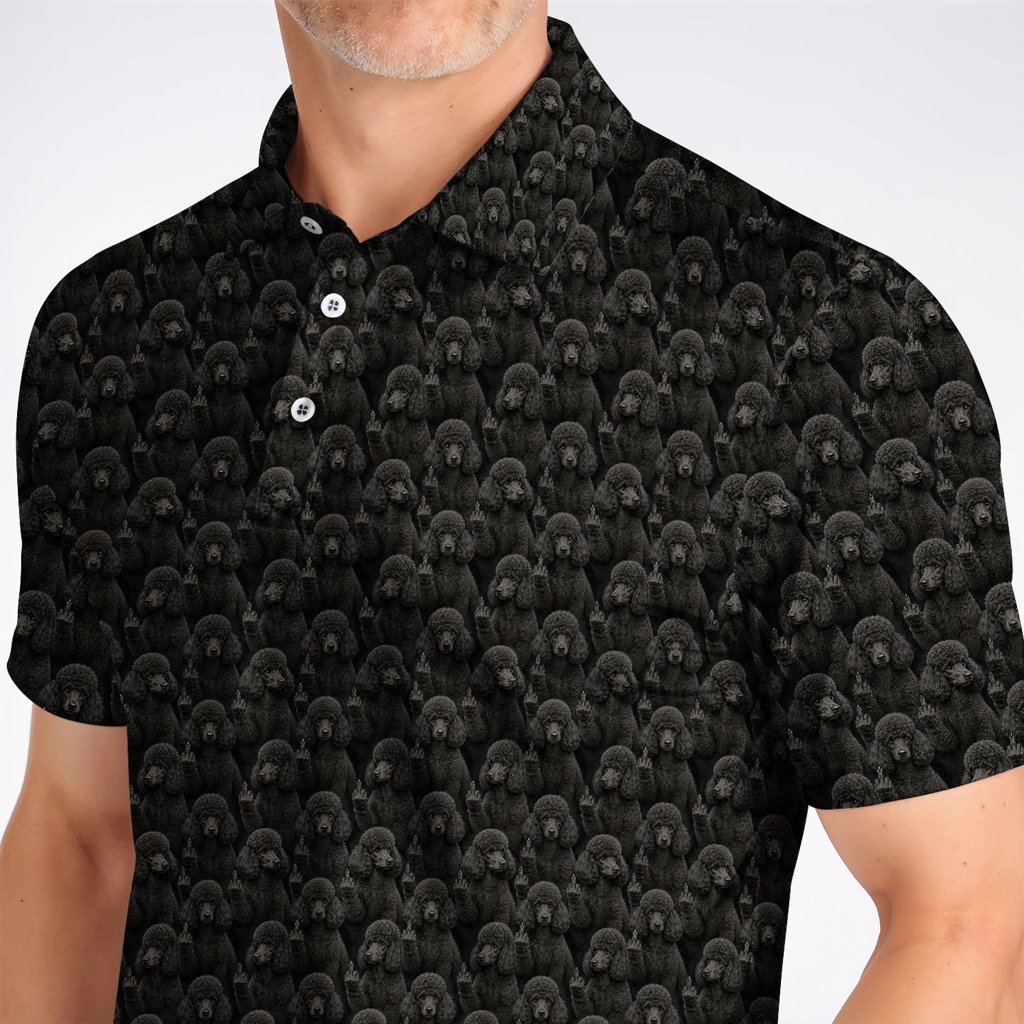 Black Poodle Pattern Golf Polos , Crazy Poodle Golf Shirt, Golf Gift For Golfer