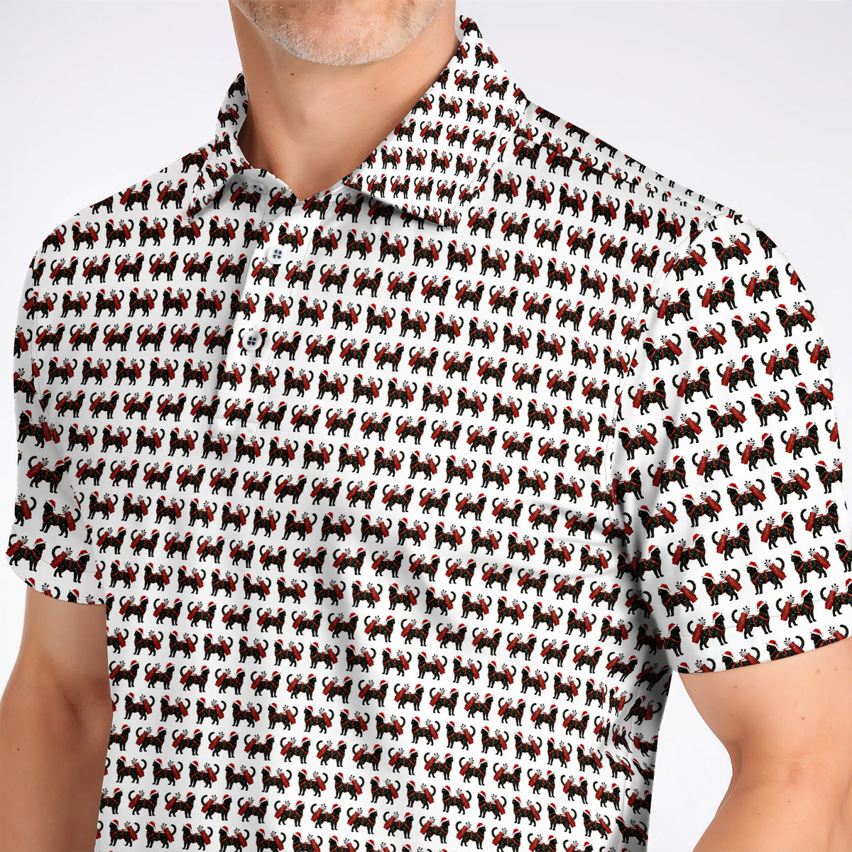 Black Cat Christmas Golf Shirt, Crazy Cats Golf Polos For Xmas Holiday, Golf Gift For Cat Loving Golfer