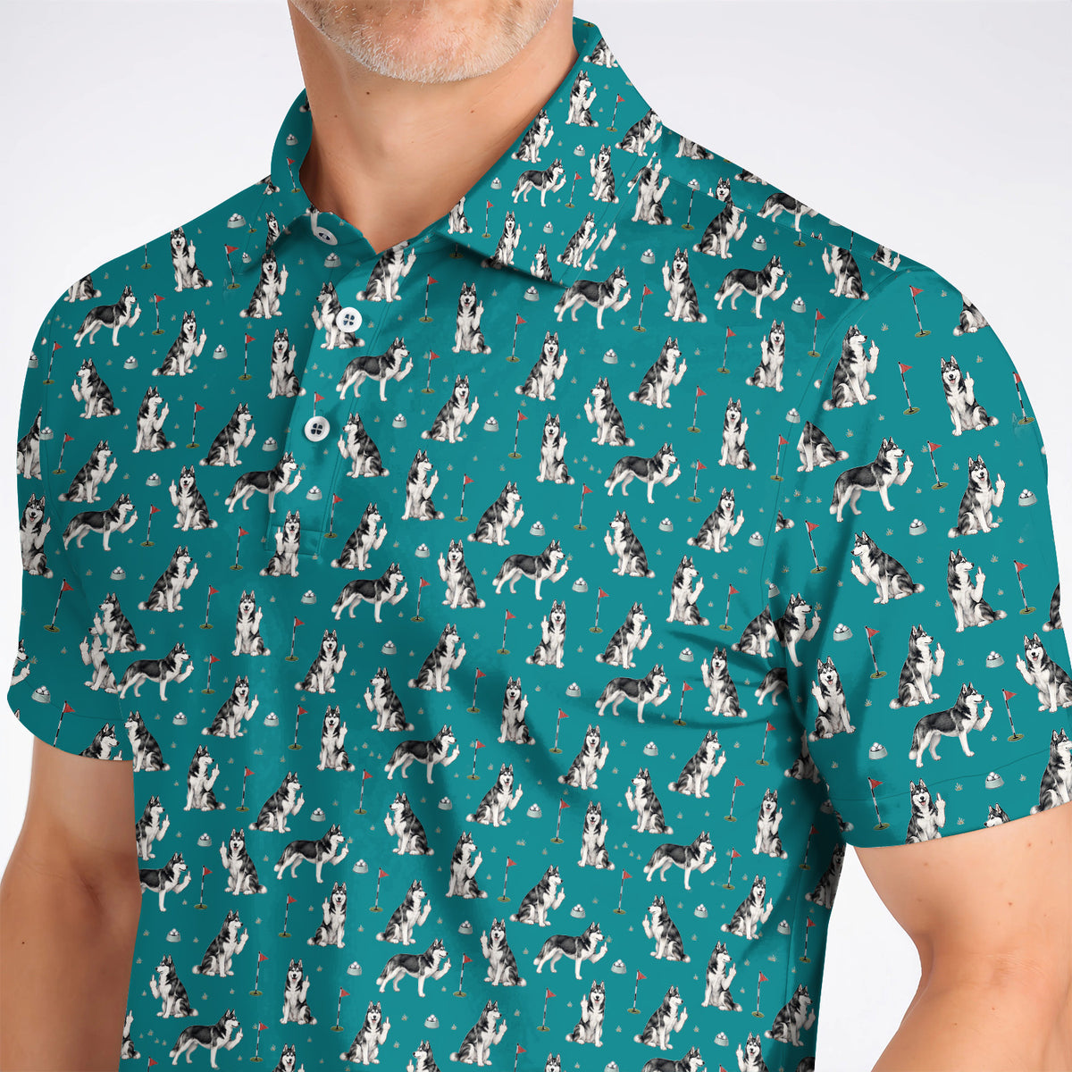 Crazy Husky Golf Polos, Husky Sibir Pattern Golf Shirt For Dog Lover, Golf Gift For Golfer