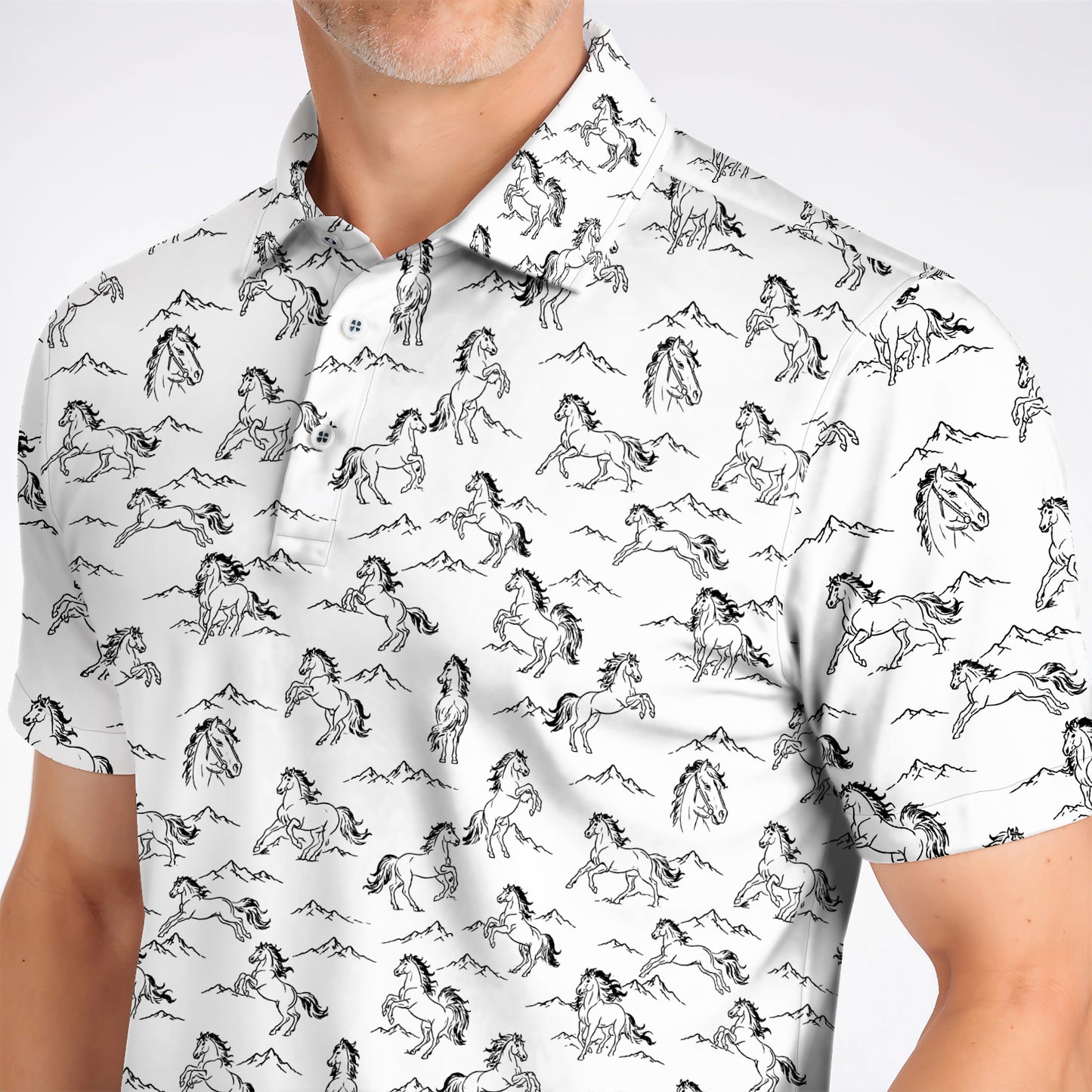 Crazy Horse Golf Pattern Shirt, American Quarter Horse Golf Polos, Western Horse Gift for Golfers