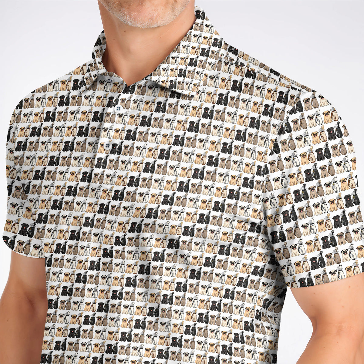 Funny Pug Golf Polos, Pug Pattern Golf Shirt For Dog Lovers, Golf Gift For Golfers