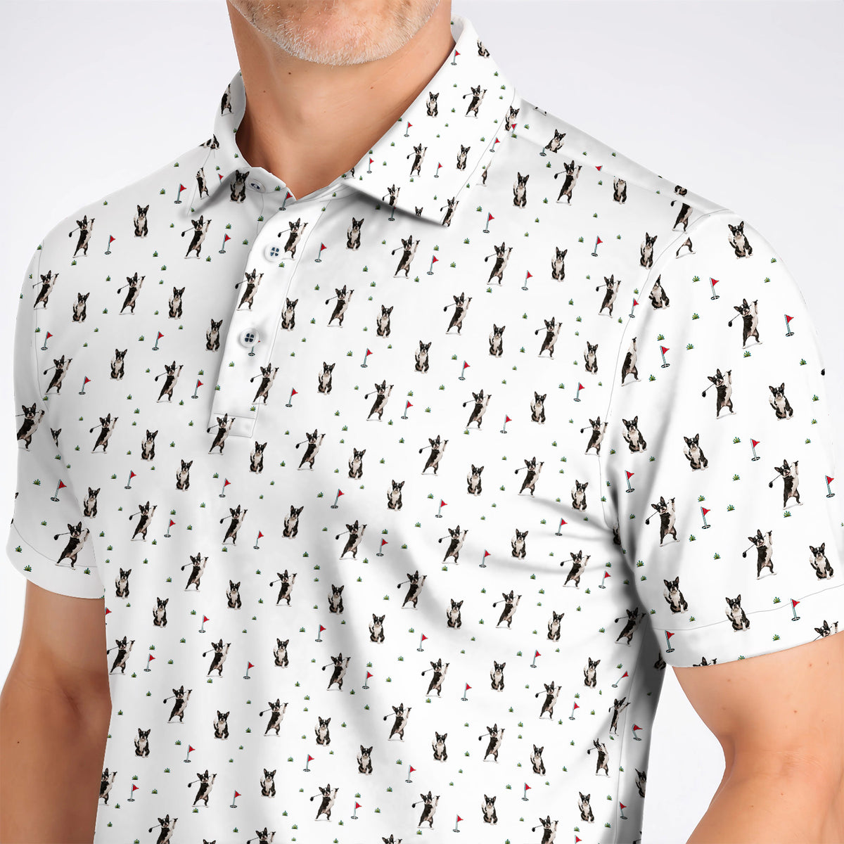 Boston Terrier Pattern Golf Shirt, Crazy Boston Terrier Golf Polos, Golf Gift For Golfer