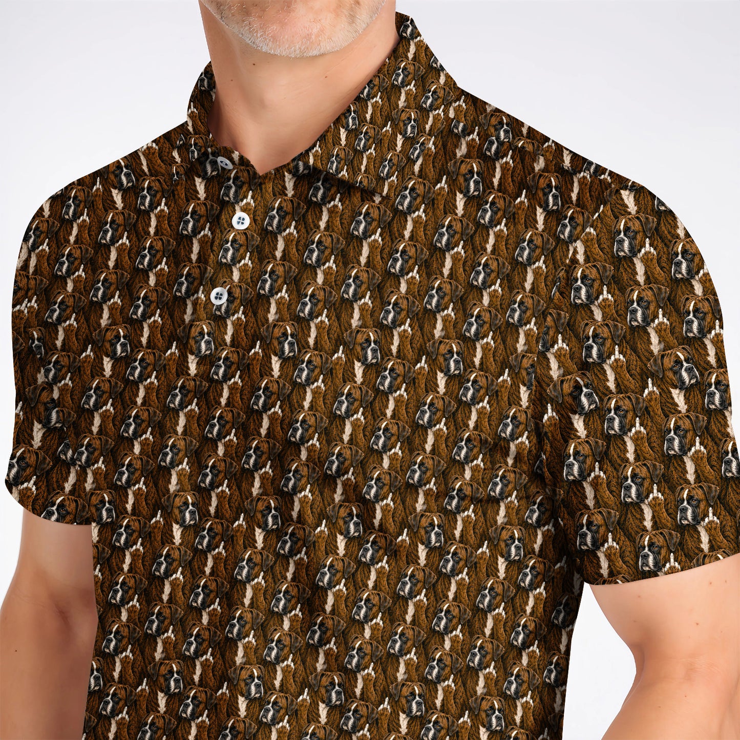 Boxer Middle Finger Golf Polos, Funny Boxer Pattern Golf Shirt for Golfer, Golf Gift for Dog Lovers