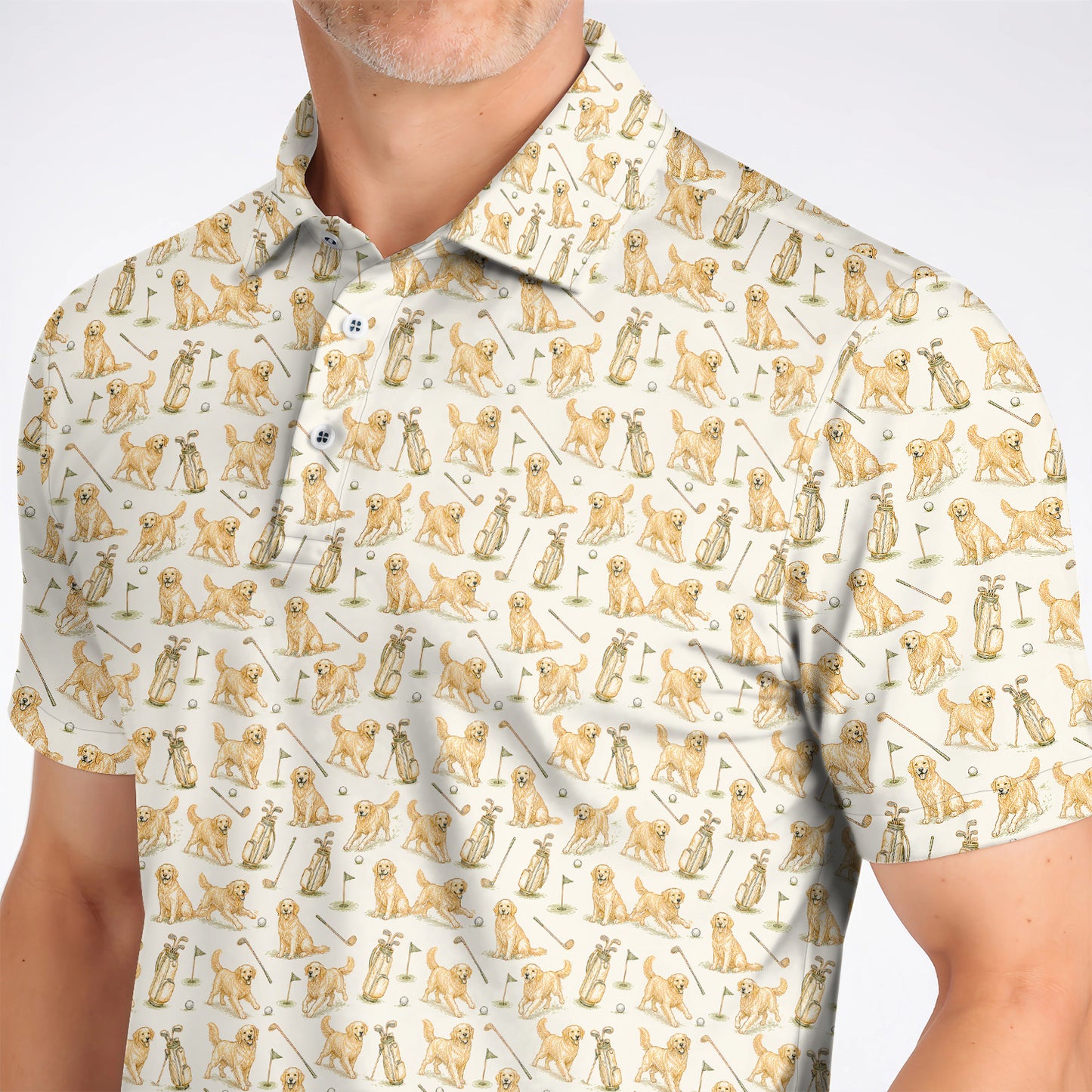 Vintage Golden Retriever Pattern Golf Shirt, Golden Retriever Golf Polos, Perfect Gift For Golf Lovers