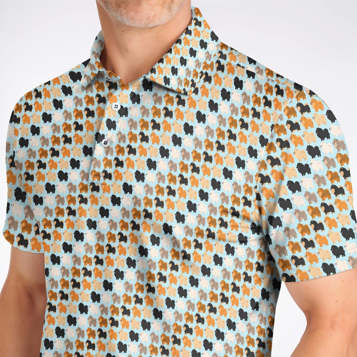 Cute Pomeranian Pattern Golf Shirt, Pomeranian Dog Golf Polos, Funny Golf Gift For Golfer