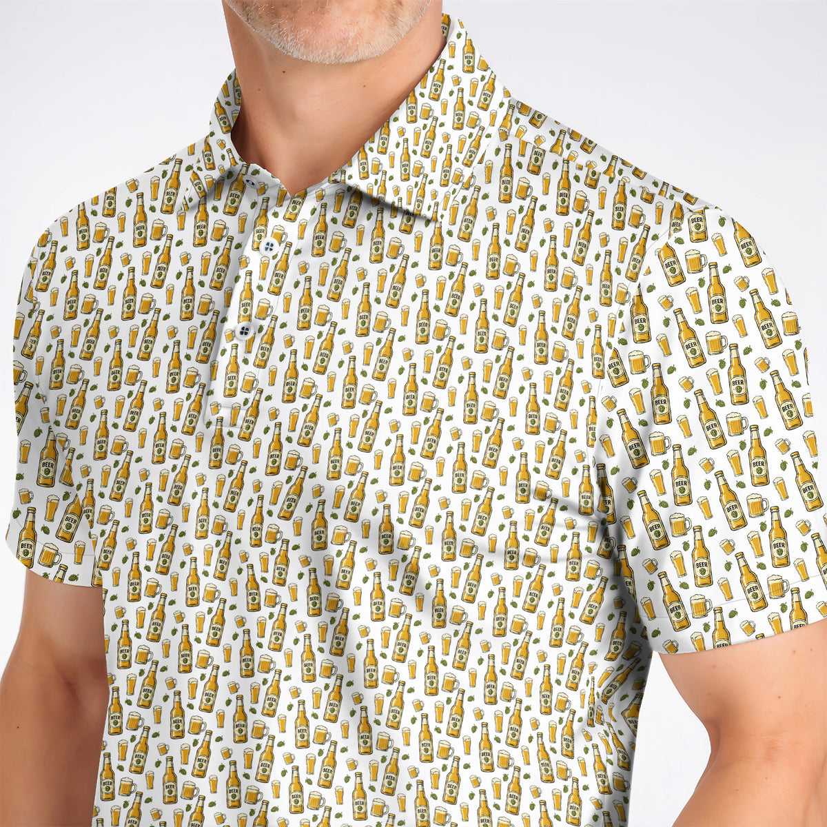 Beer Pattern Golf Shirt, Funny Beer Golf Polos, Golf Gift For Beer Lovers