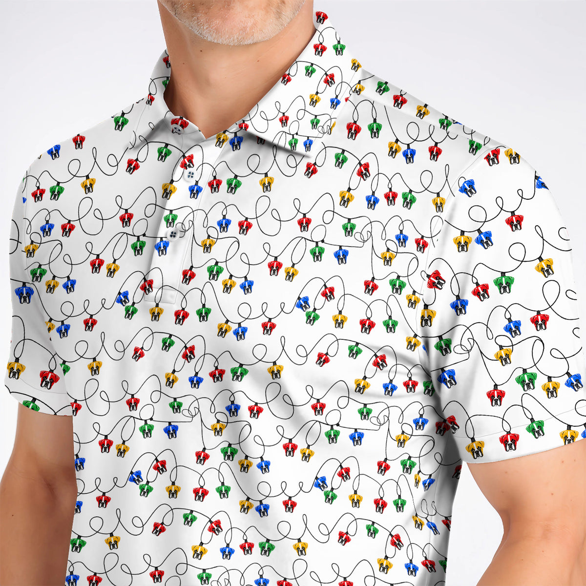Boxer Dog Golf Polos, Colorful Boxer Pattern Golf Shirt, Funny Dog Lover Golf Gift