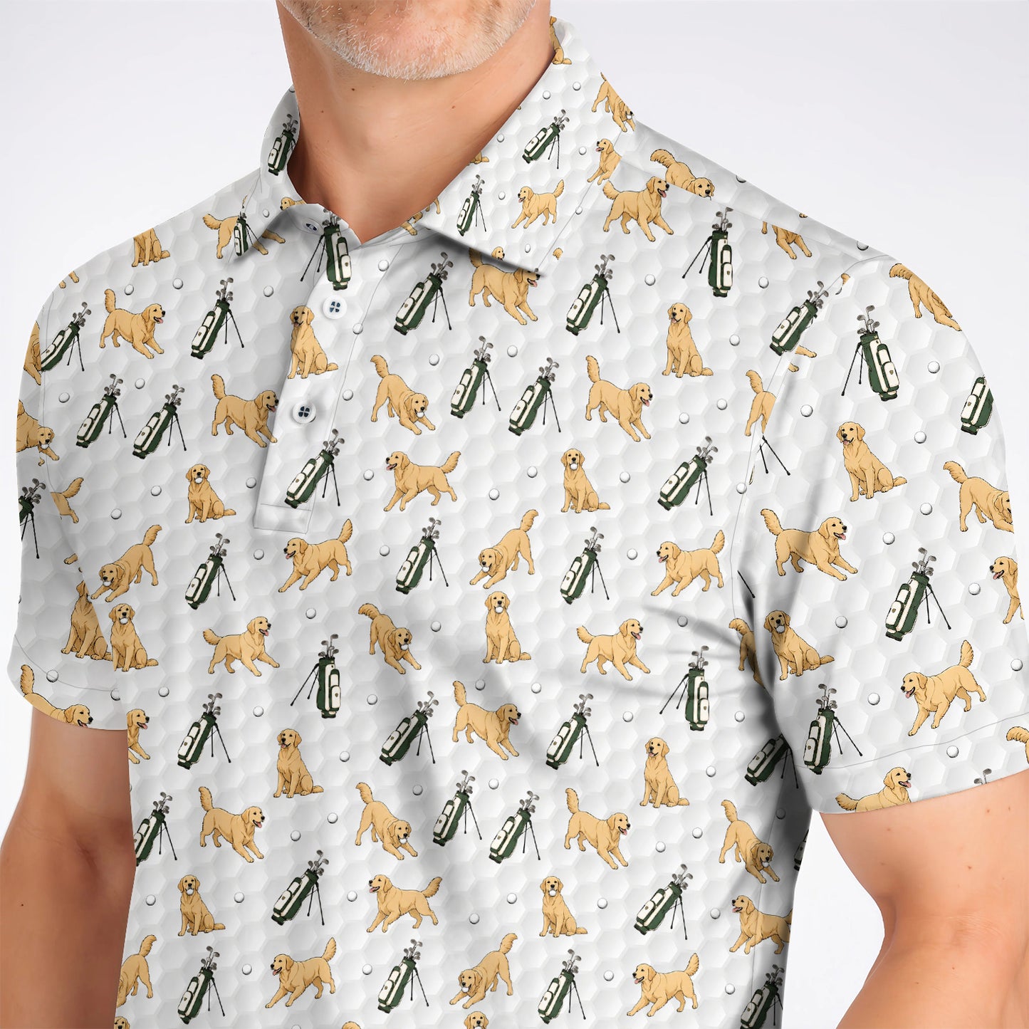 Funny Golden Retriever Pattern Golf Shỉt, Golden Retriever Golf Shirt For Golfer, Dad Golf Gift