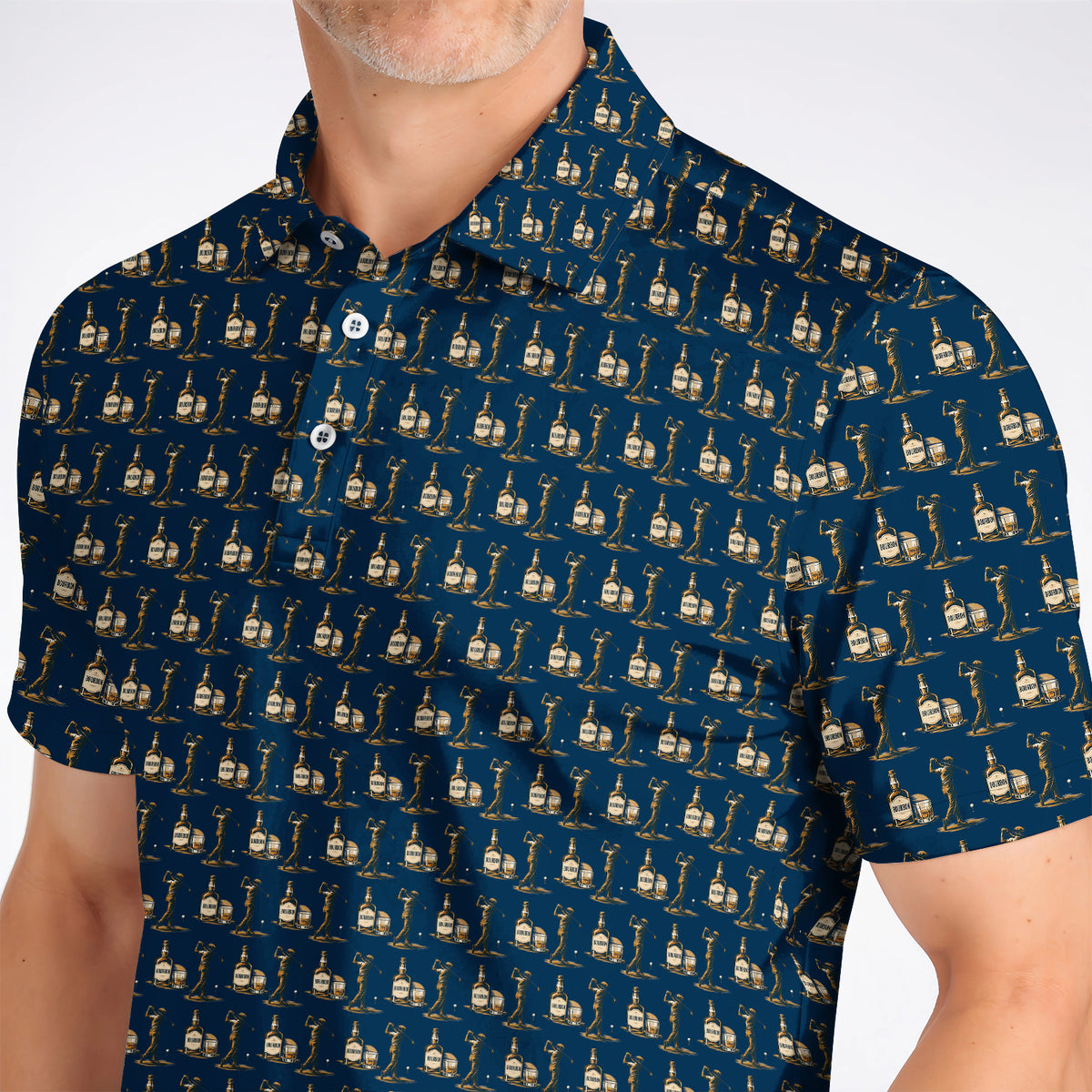 Bourbon Golf Polos, Whiskey Lover Golf Pattern Shirt, Funny Golf Gift For Golfer