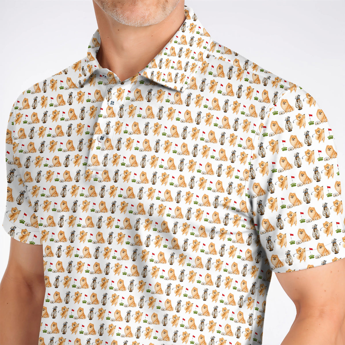 Pomeranian Pattern Golf Polos, Pomeranian Dog Golf Shirt, Golf Gift For Golfer