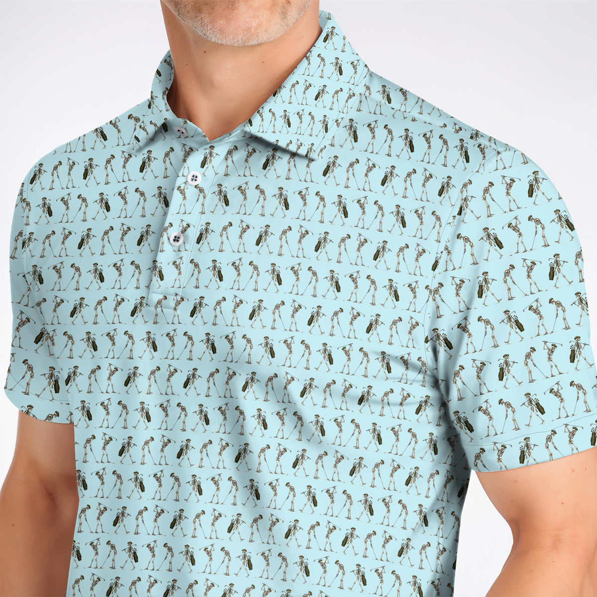 Skeleton Golf Polos, Vintage Skeleton Golf Pattern Shirt, Crazy Golf Gift For Golfer