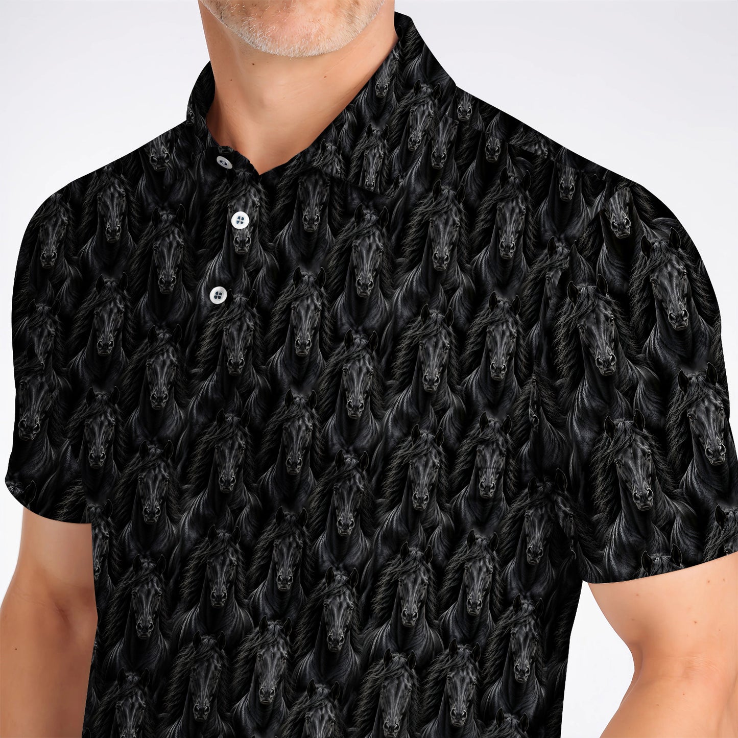 Black Horse Golf Pattern Shirt, American Quarter Horse Golf Polos, Western Horse Gift for Golfers